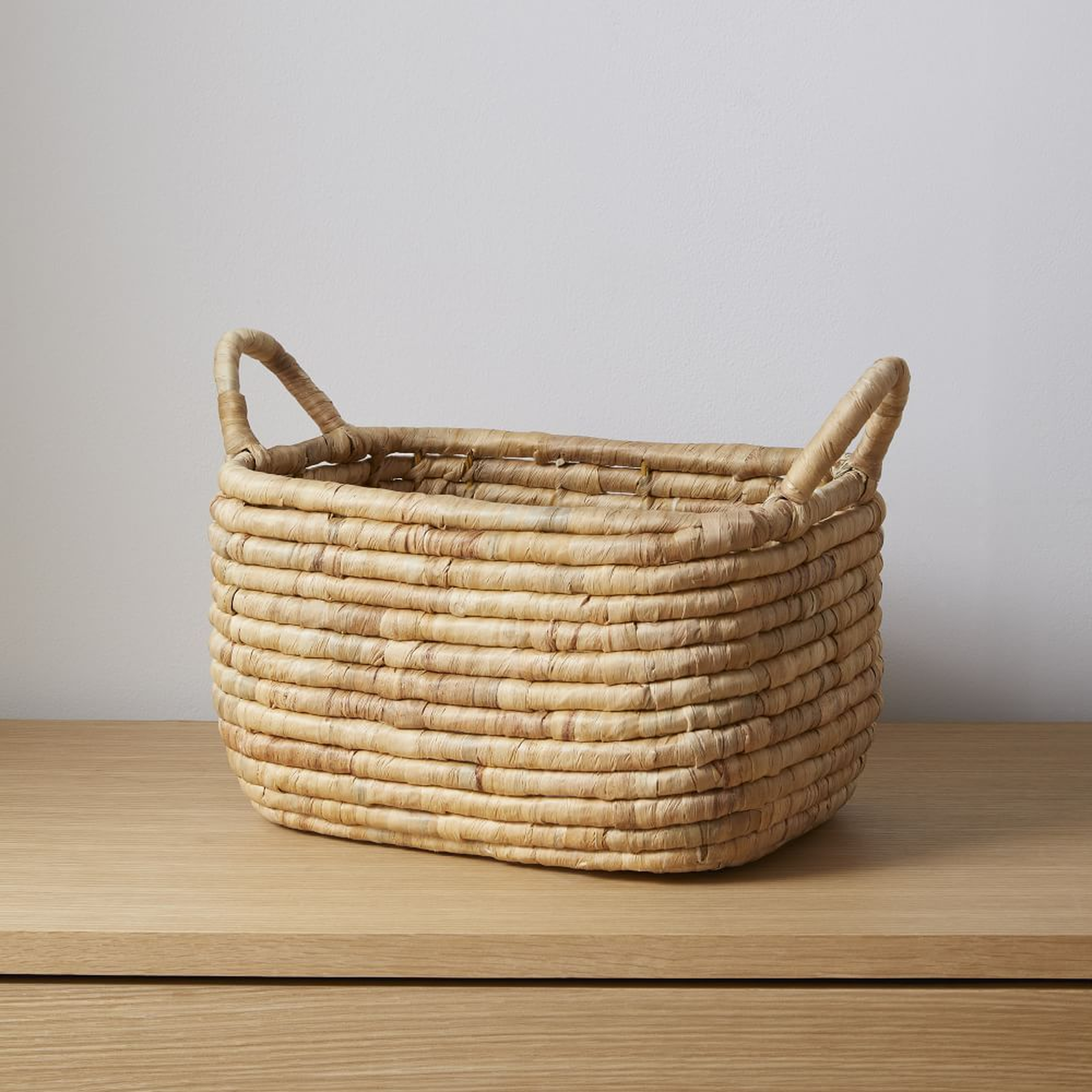 Woven Seagrass, Handle Baskets, Natural, Small, 14.5"W x 10.5"D x 8.5"H - West Elm