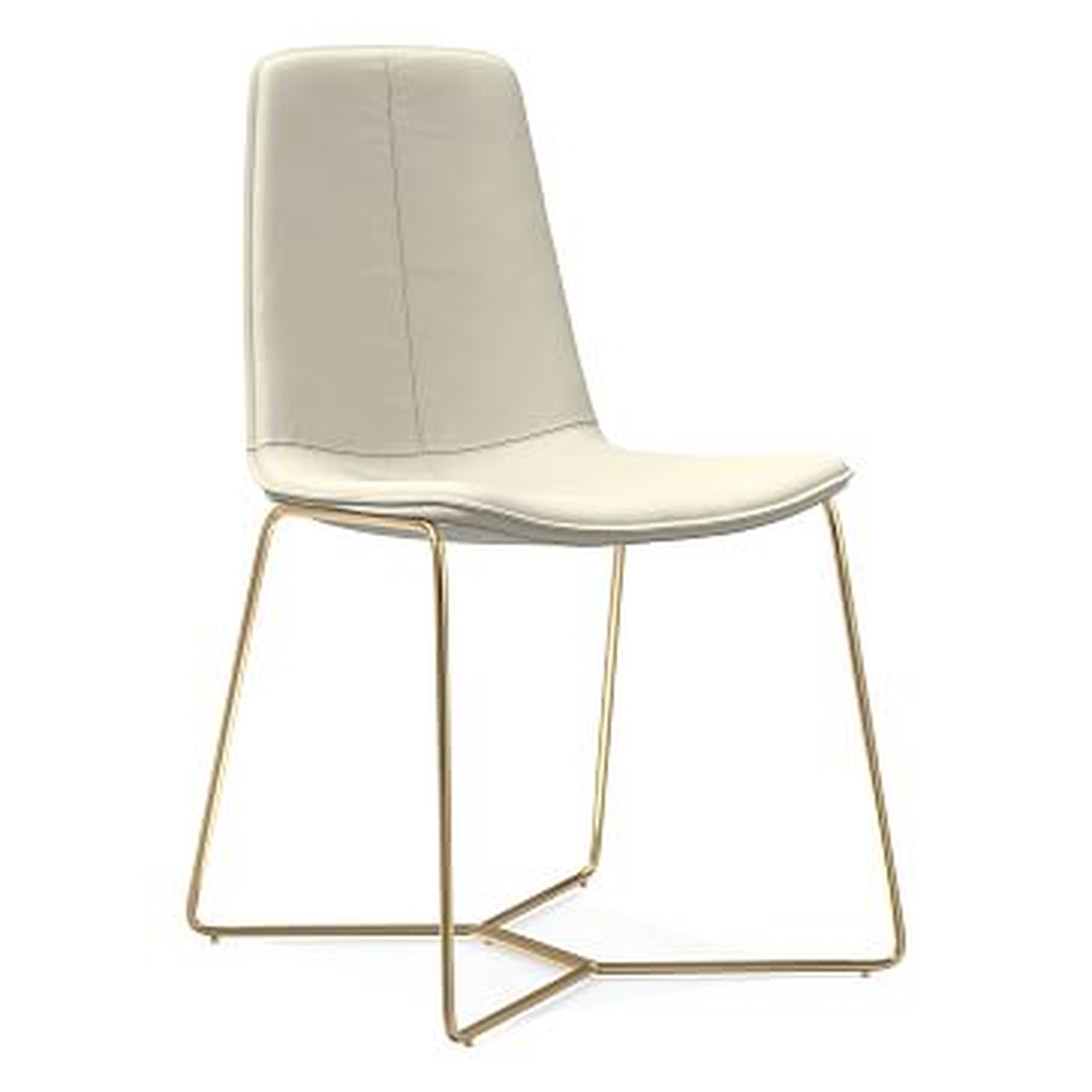 Slope Dining Chair, Vegan Leather, Snow, Antique Brass - West Elm