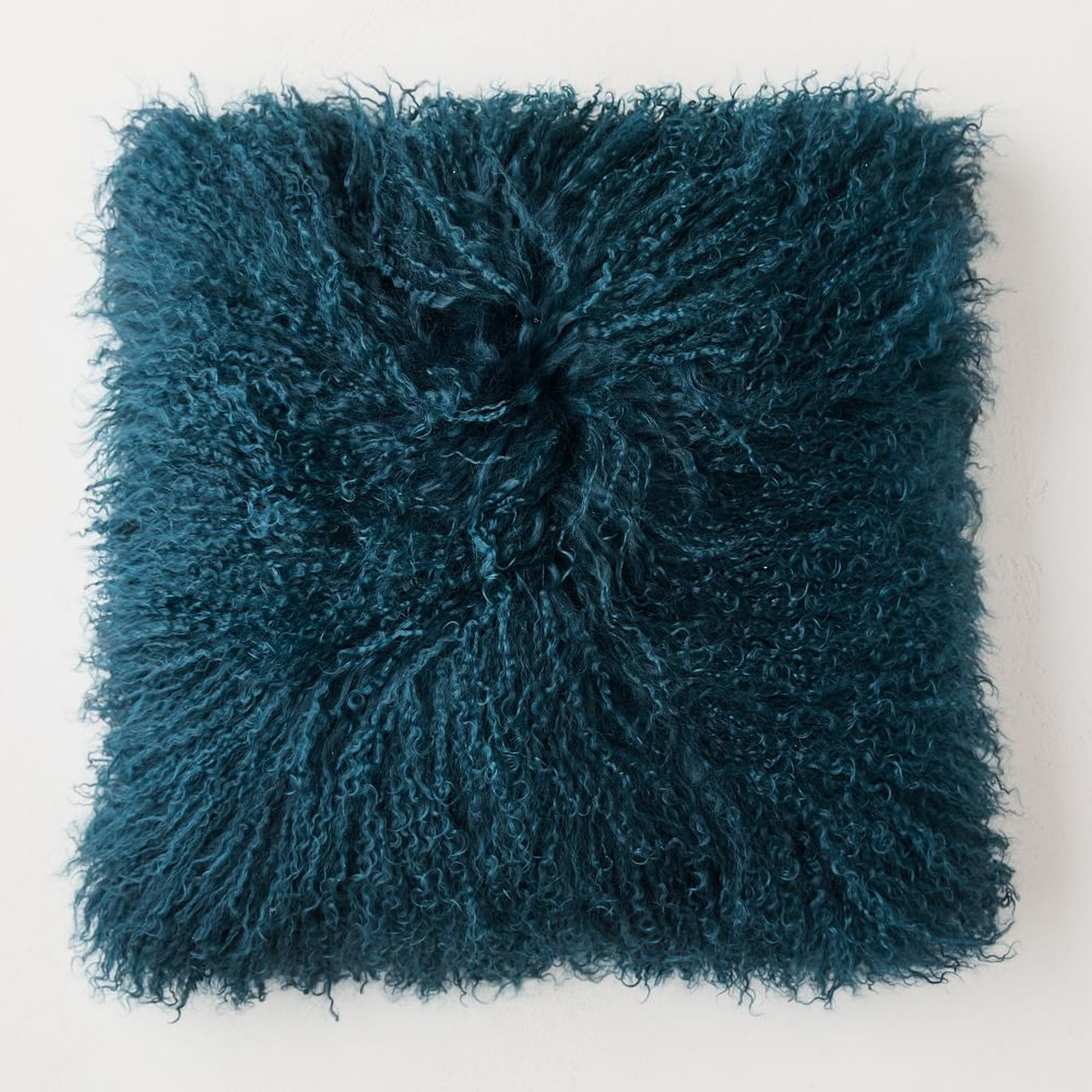 Mongolian Lamb Pillow Cover, 16"x16", Blue Teal, Set of 2 - West Elm