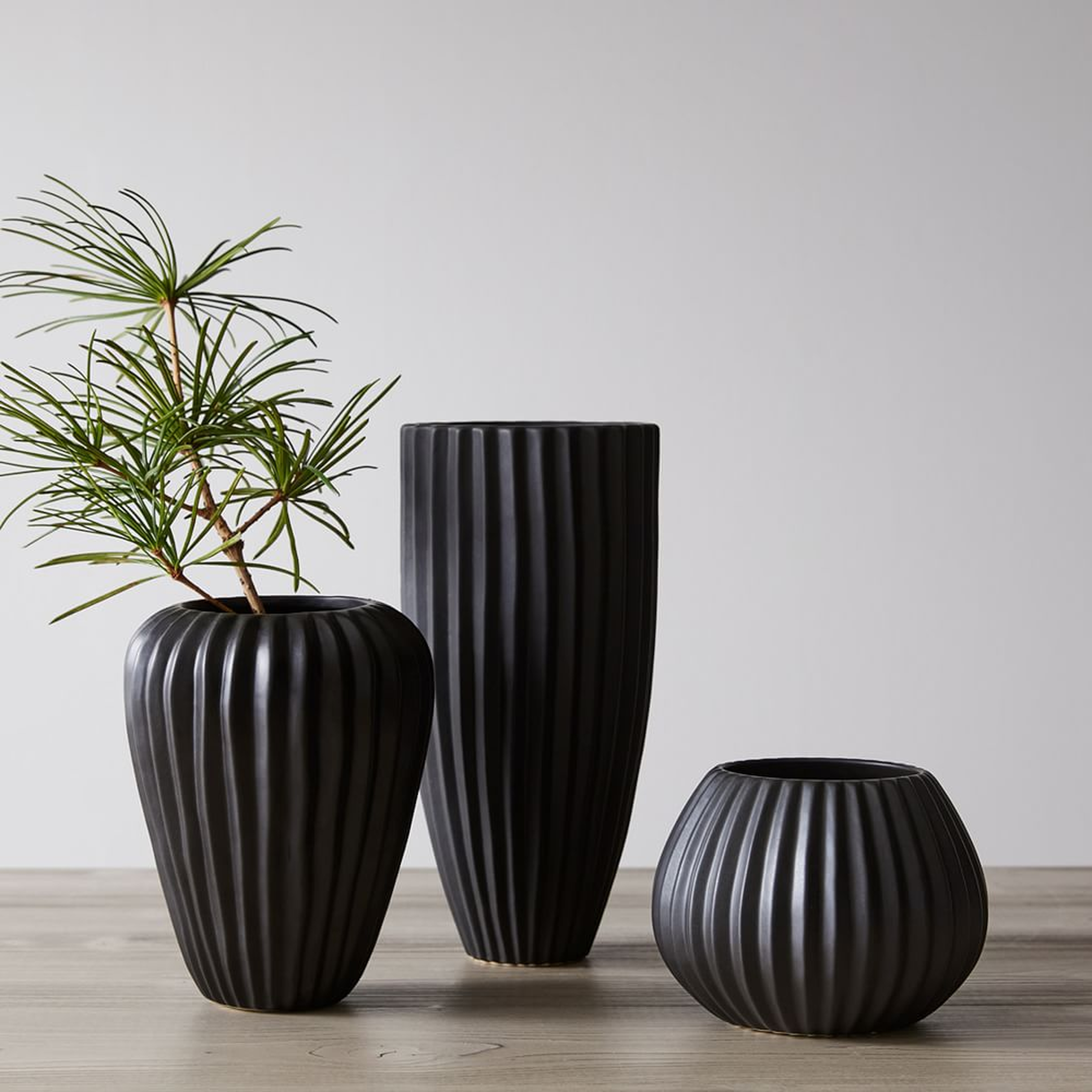 Sanibel Textured Black, Small Vase, Wide Tall Vase, Wide Tapered Vase, Set of 3 - West Elm