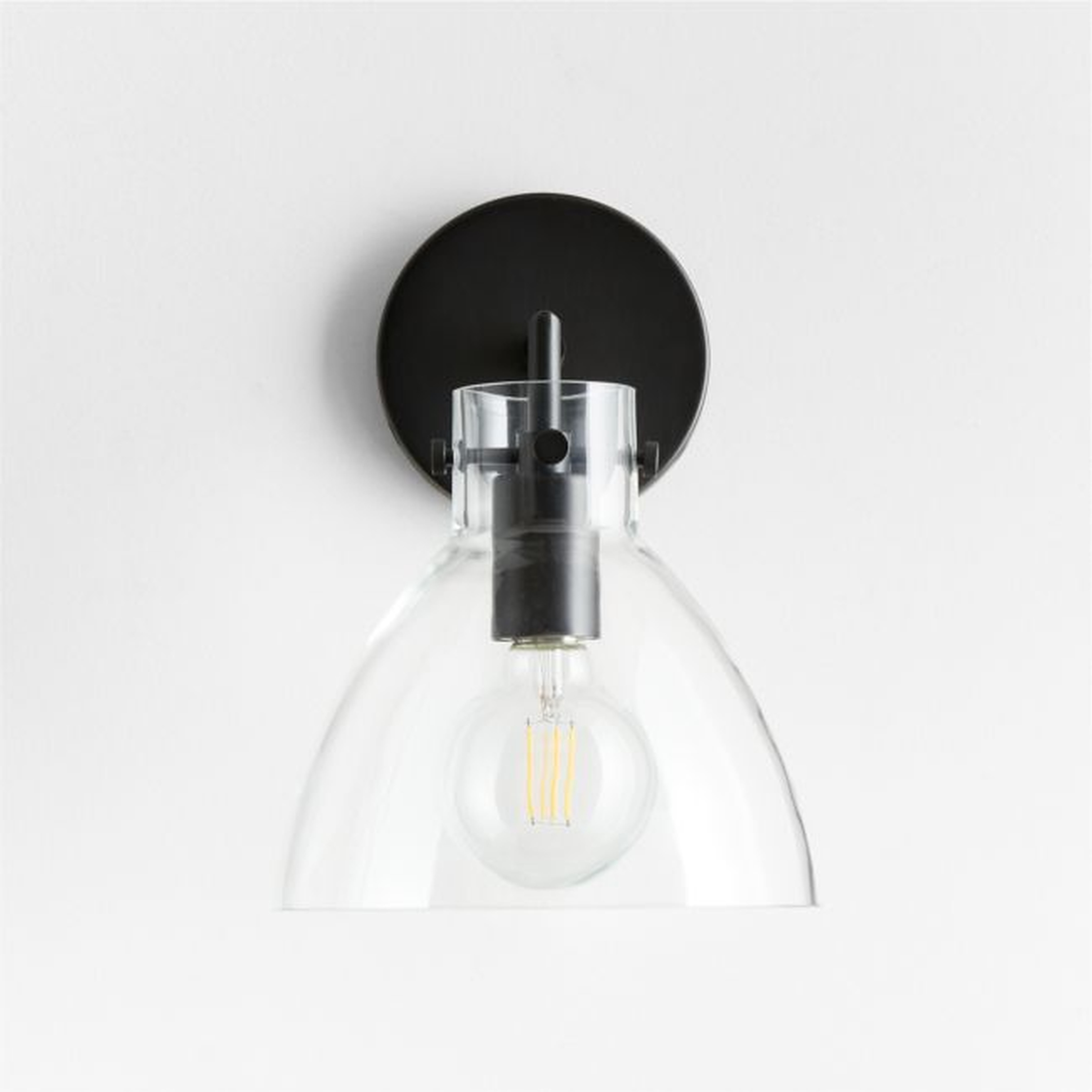 Dakota Black Sconce Light with Small Clear Glass Dome - Crate and Barrel