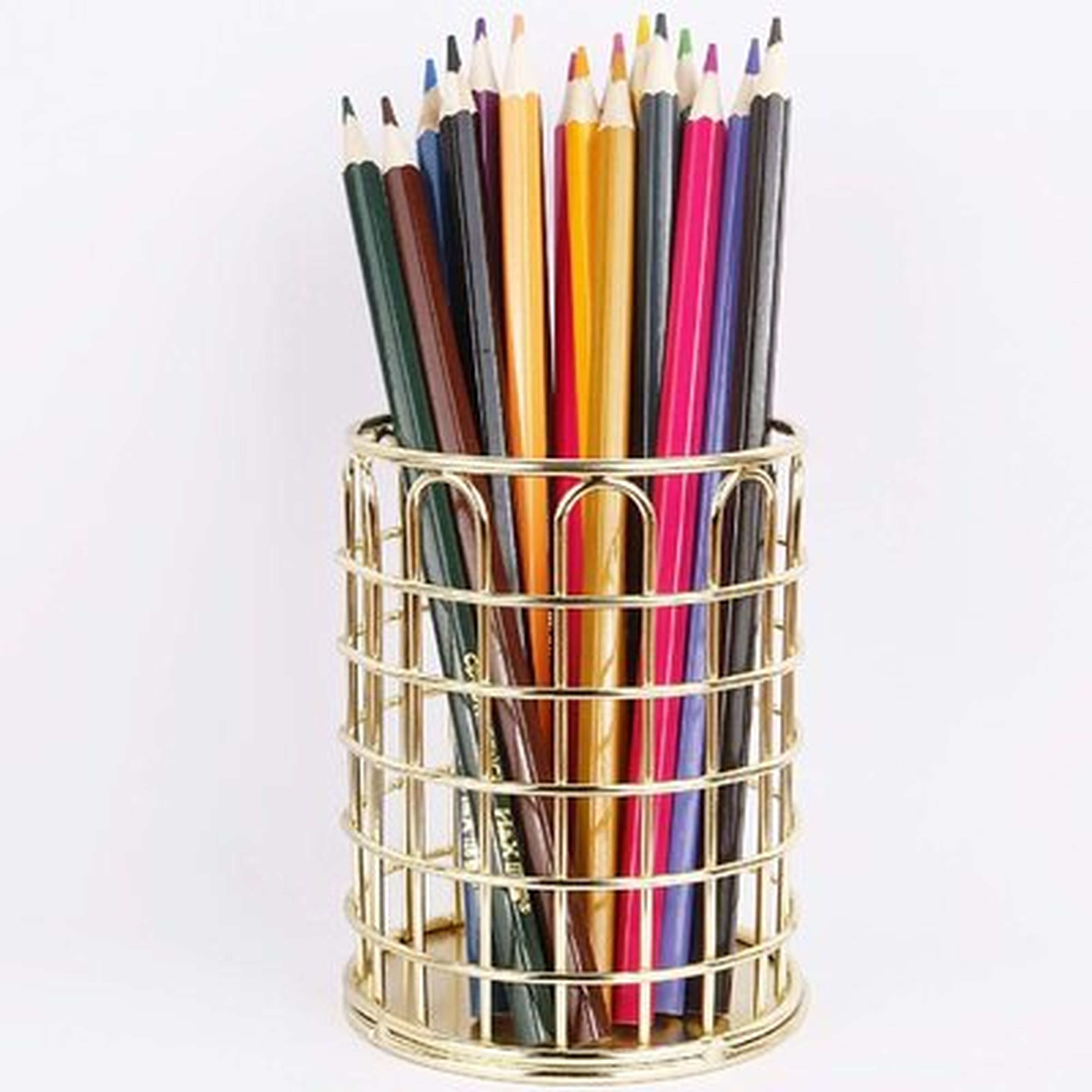 Pen Pencil Holder Makeup Brushes Metal Wire Holder Decorative Desk Storage Organizer Gold Desk Accessories 2Pack - Wayfair