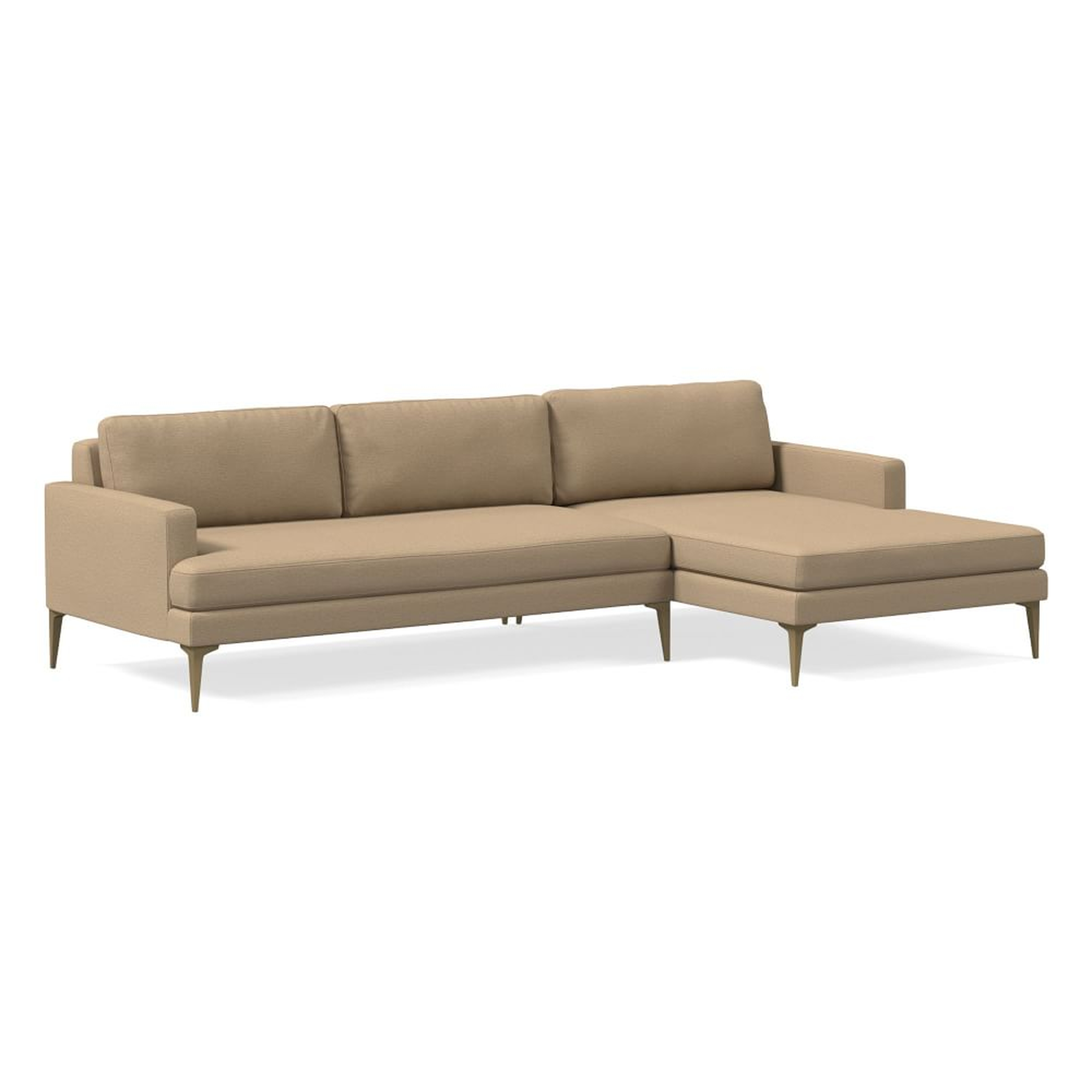 Andes 101" Right Multi Seat 2-Piece Chaise Sectional, Standard Depth, Twill, Camel, BB - West Elm