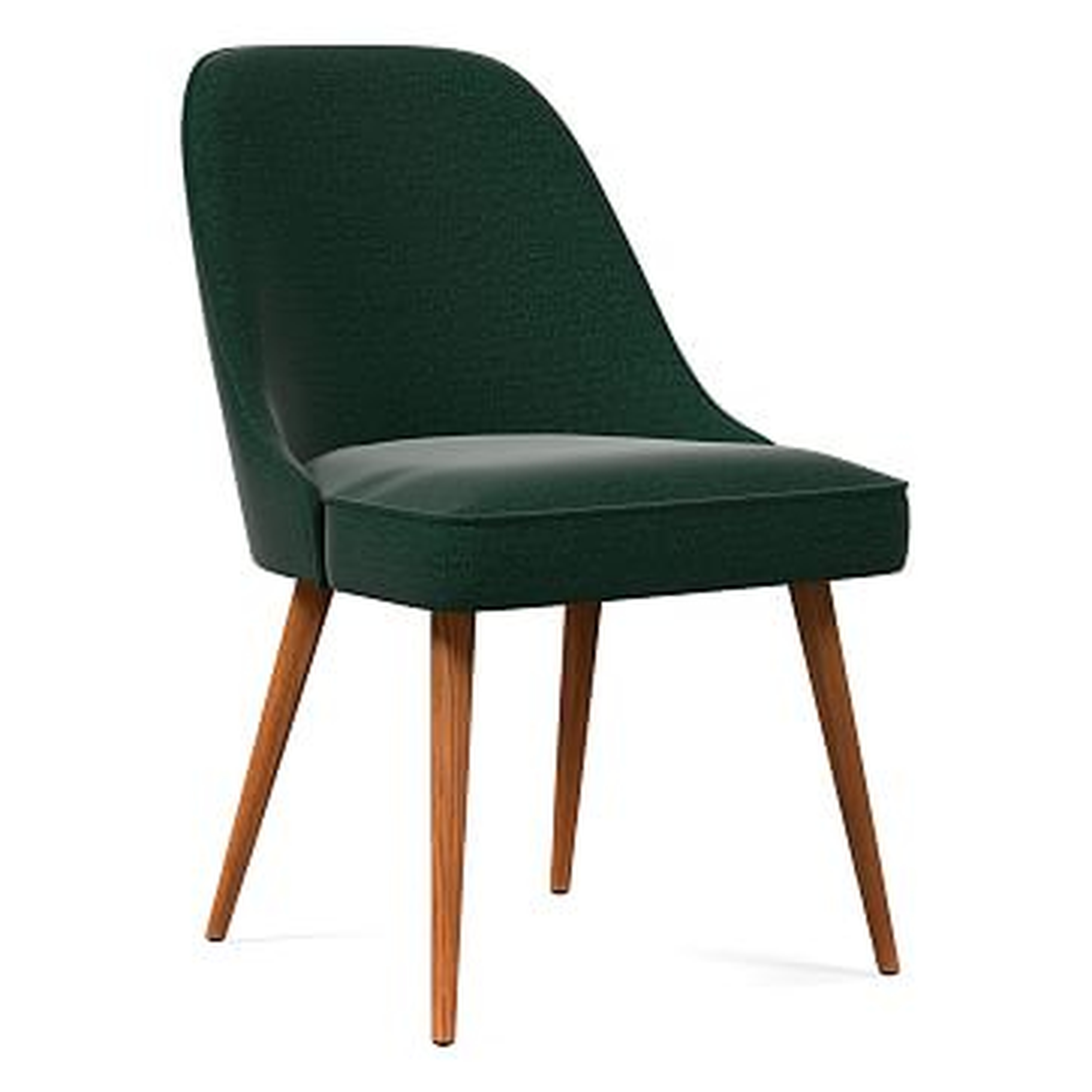 Mid-Century Upholstered Dining Chair, Distressed Velvet, Forest, Pecan - West Elm