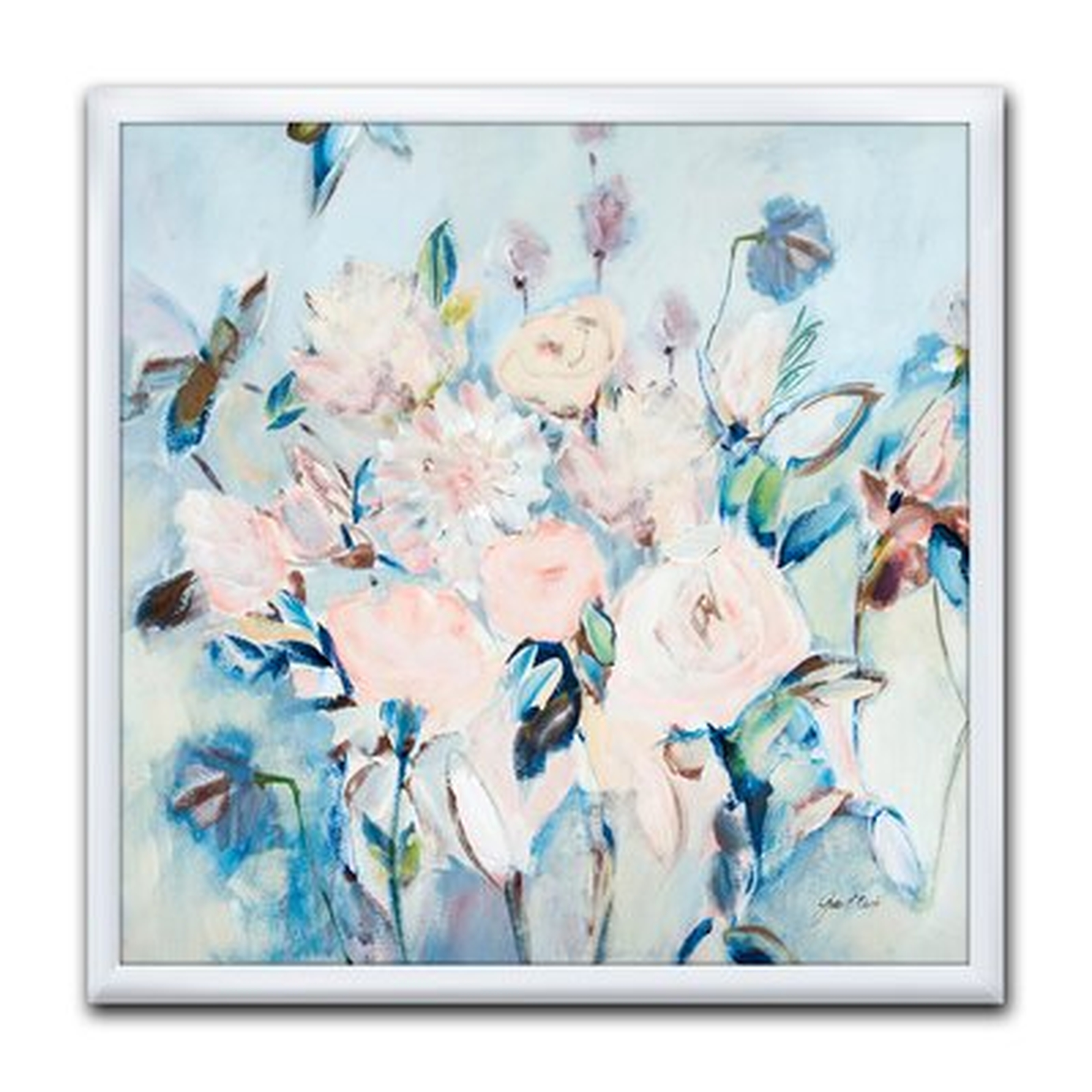'Abstract Pink Flowers Farmhouse Waterpainting' - Picture Frame Print on Canvas - Wayfair