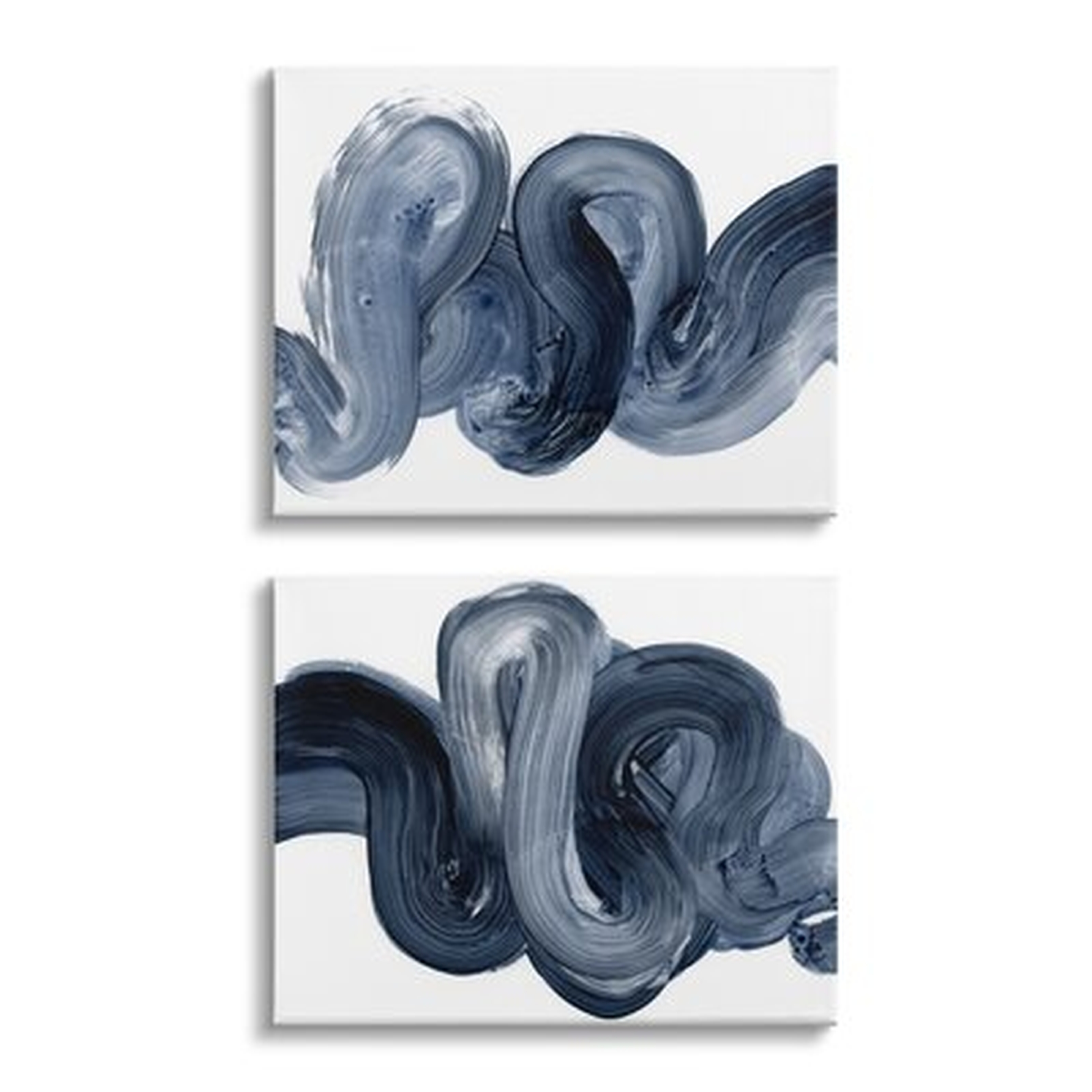 Curved Abstract Brushstroke Organic Blue Grey by Victoria Barnes - 2 Piece Graphic Art Set - Wayfair