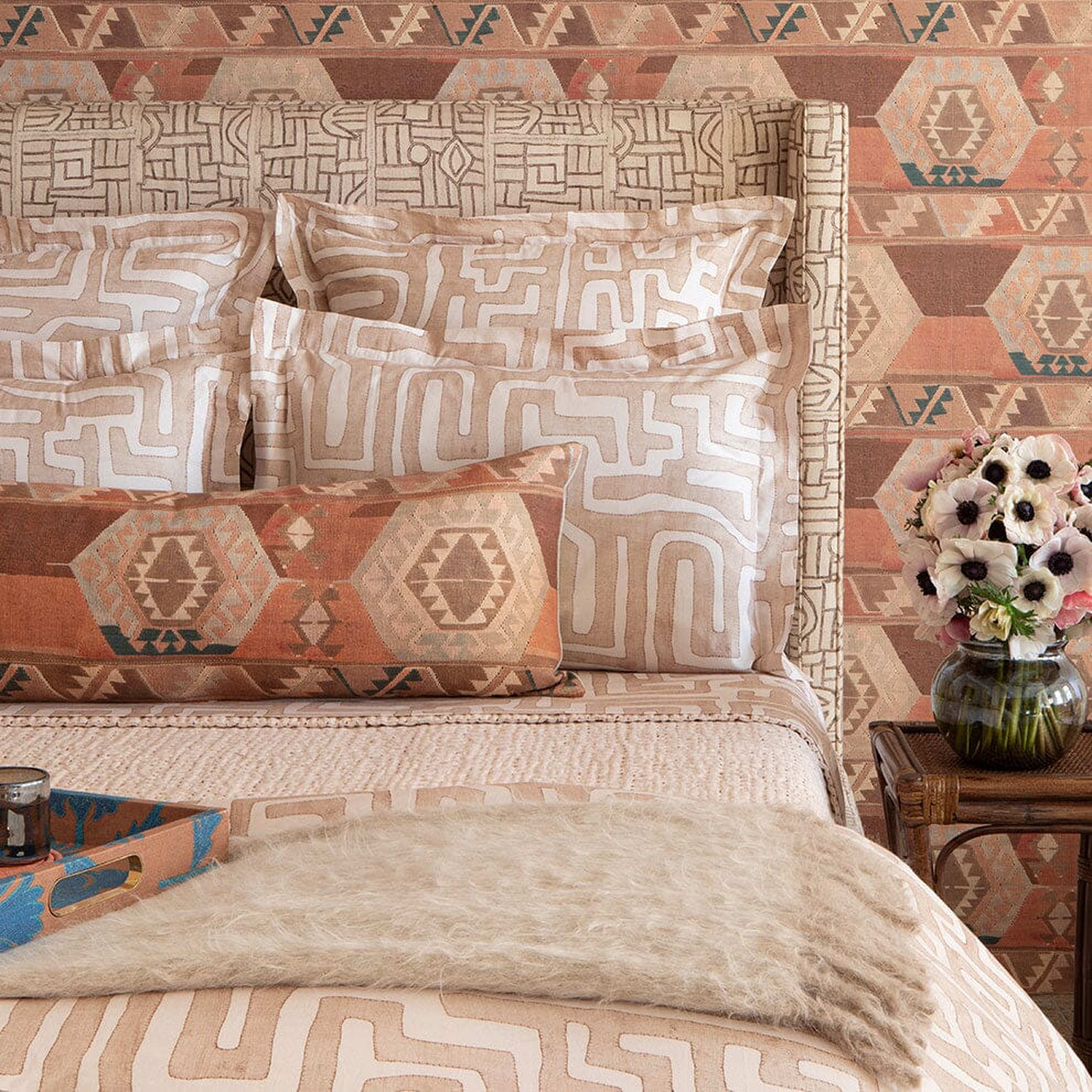 Blush Classic Kuba Cloth Duvet Cover by St. Frank | Pink | King/Cal King | Cotton - St. Frank