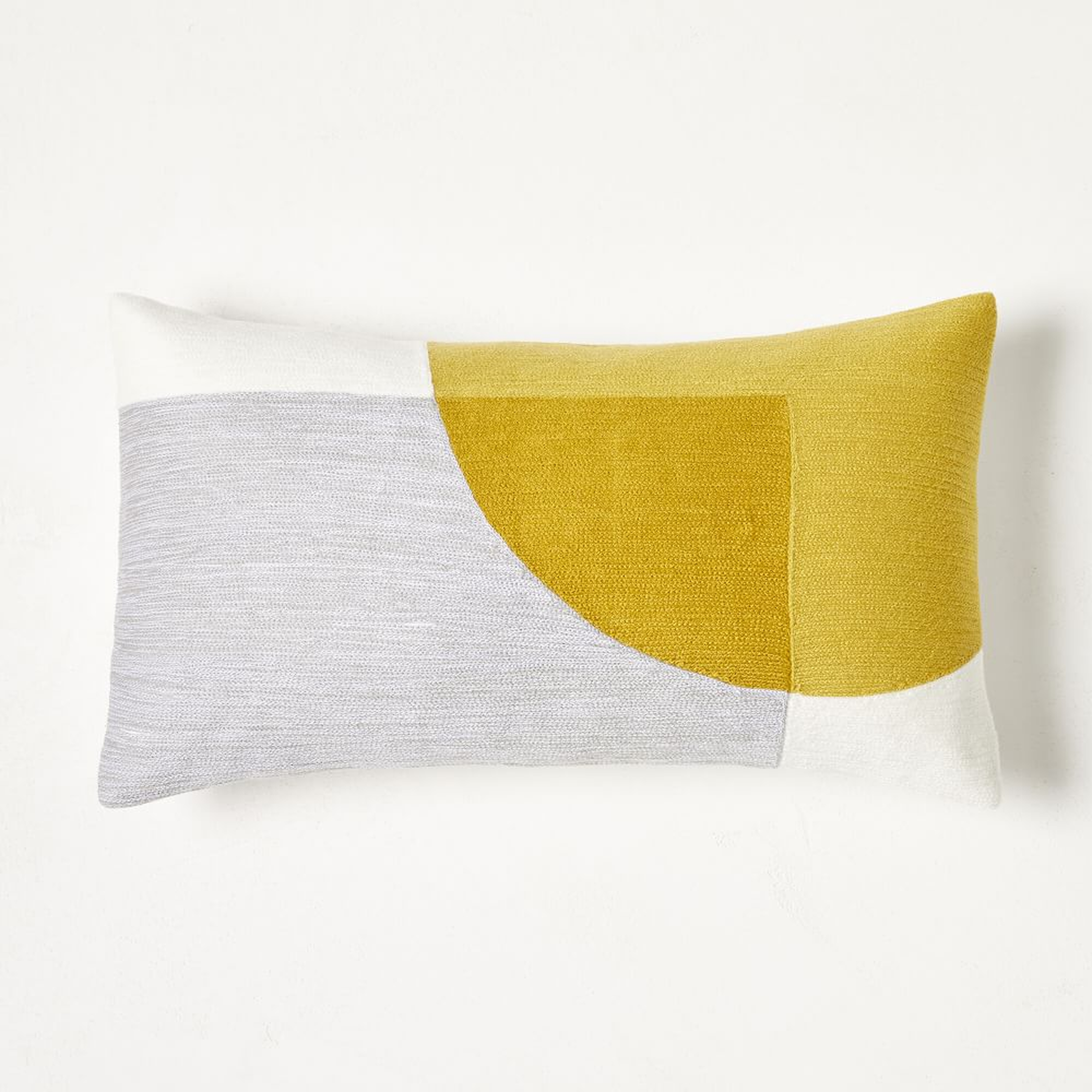 Crewel Overlapping Shapes Pillow Cover, 12"x21", Pearl Gray - West Elm