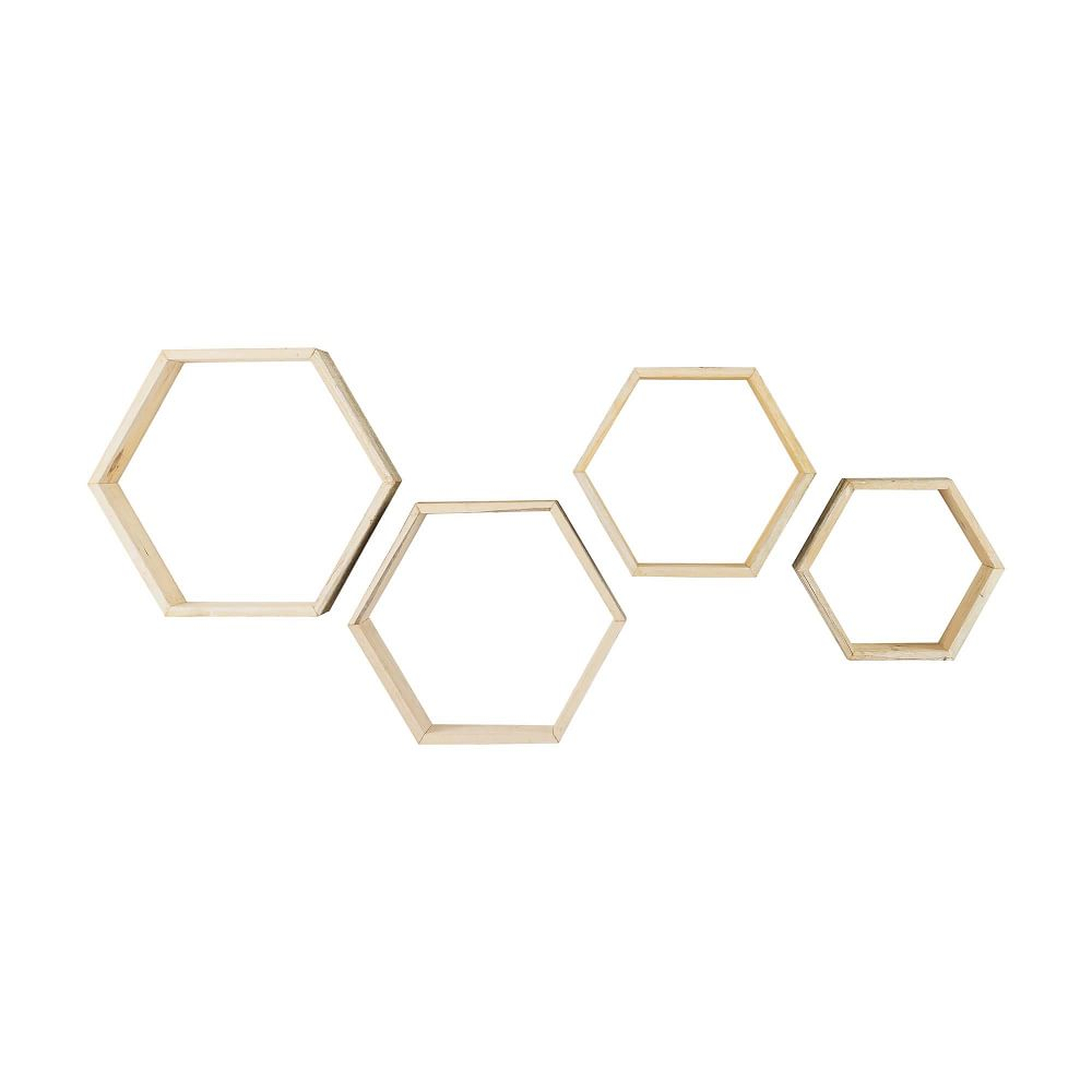 Recycled Wood Hexagon Wall Shelves, Whitewash, Set of 4 - West Elm