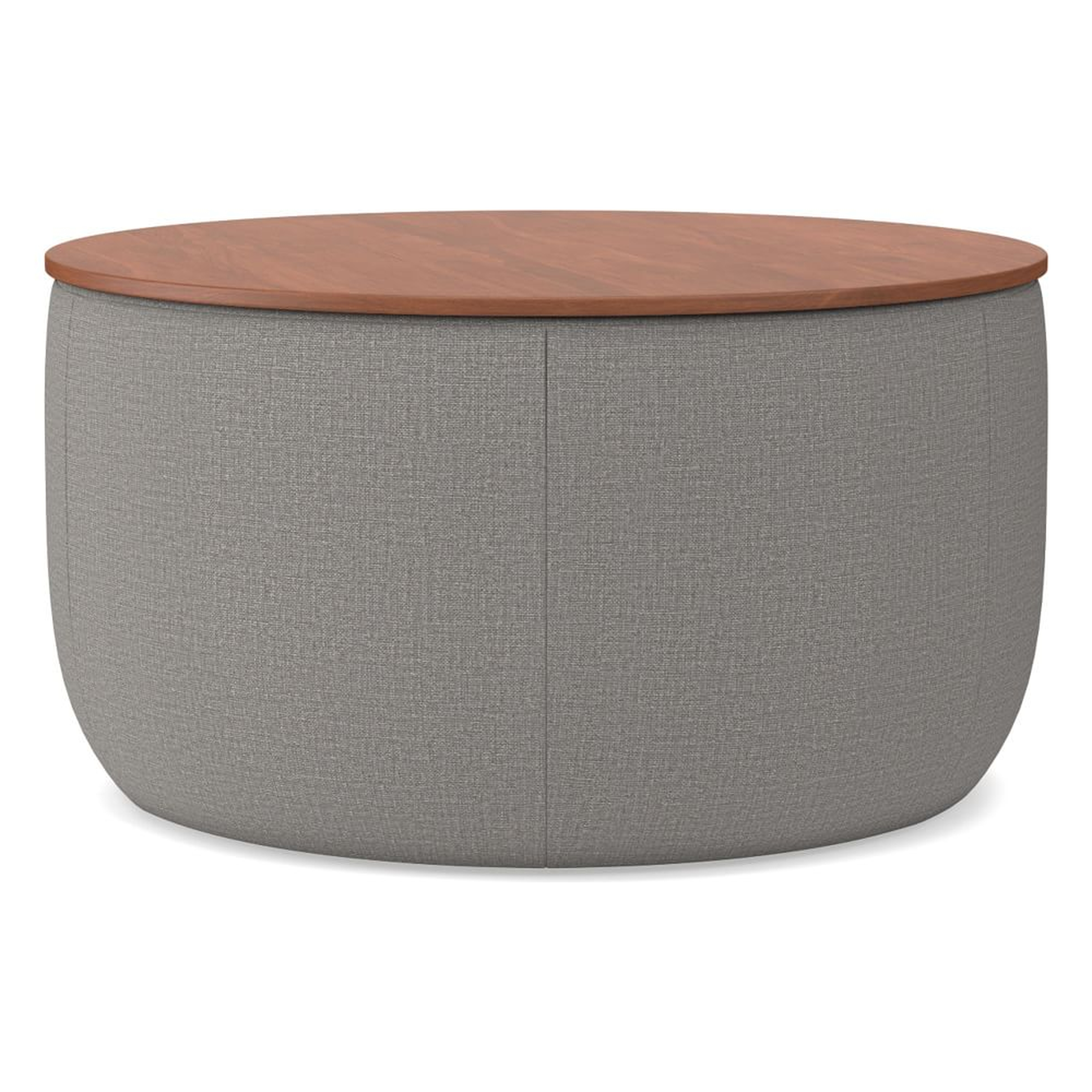 Upholstered Storage Base Ottoman - Large, Poly, Yarn Dyed Linen Weave, Pearl Gray, Dark Mineral - West Elm