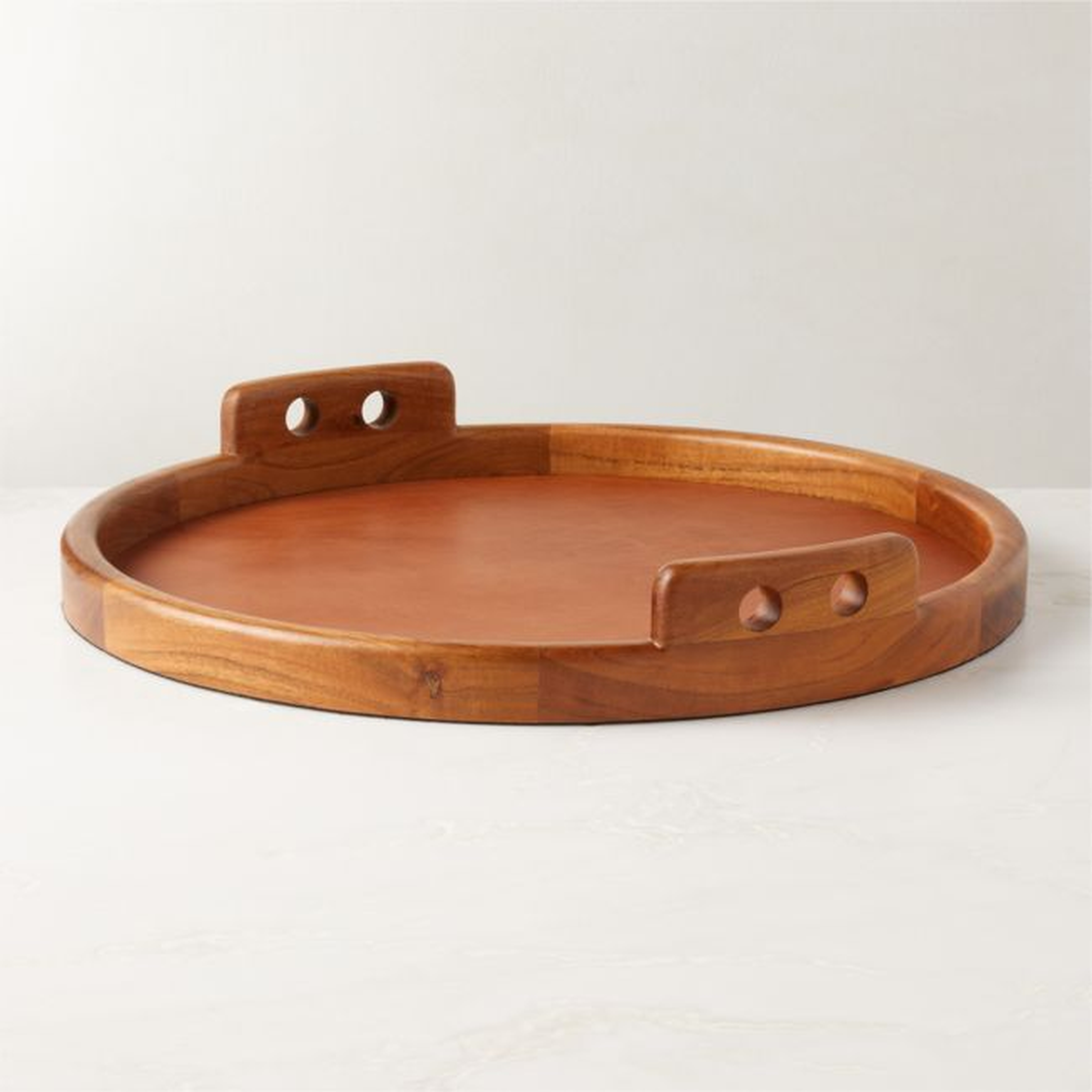 Fallon Round Leather Tray - CB2