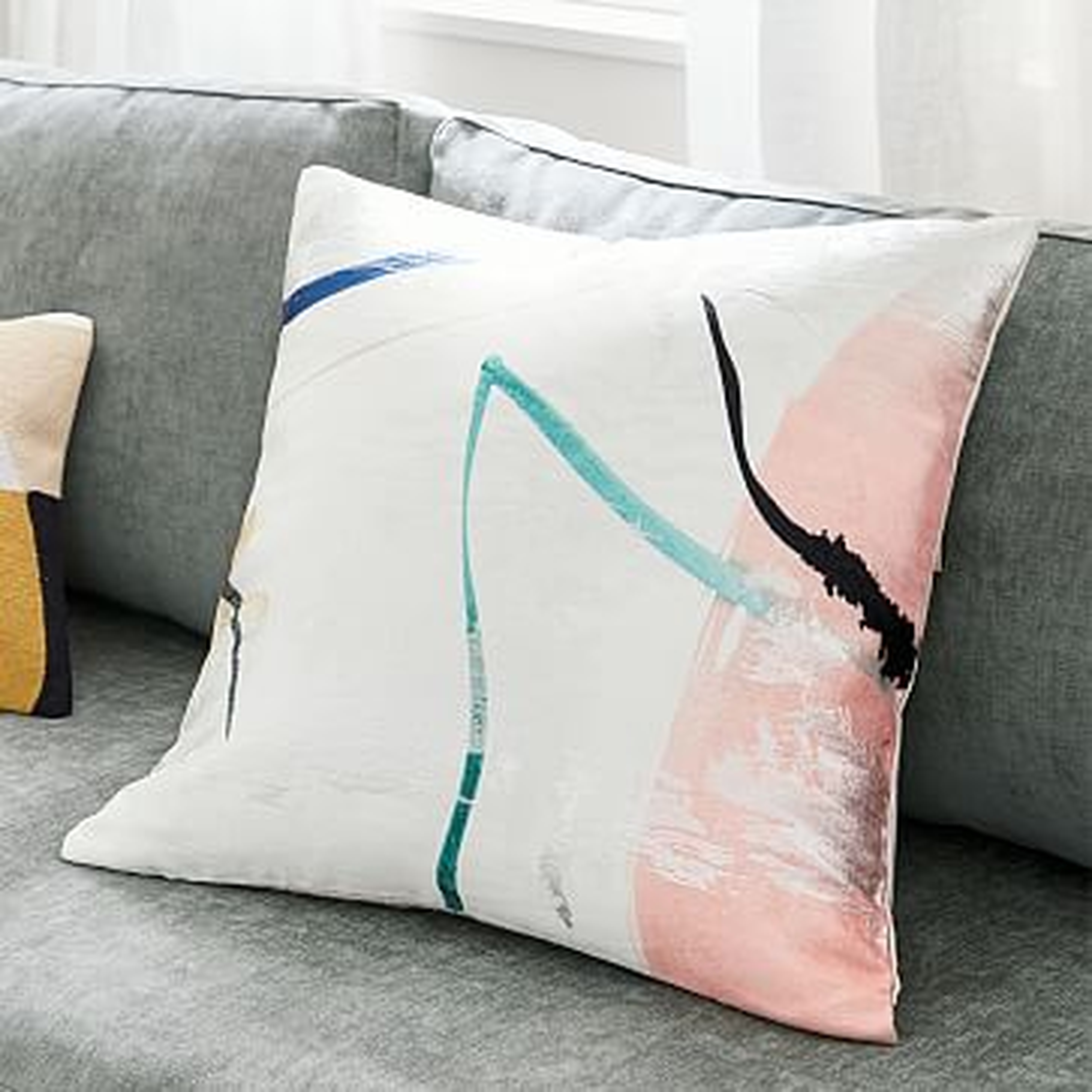 Watercolor Fragments Brocade Pillow Cover, 20"x20", Stone White - West Elm