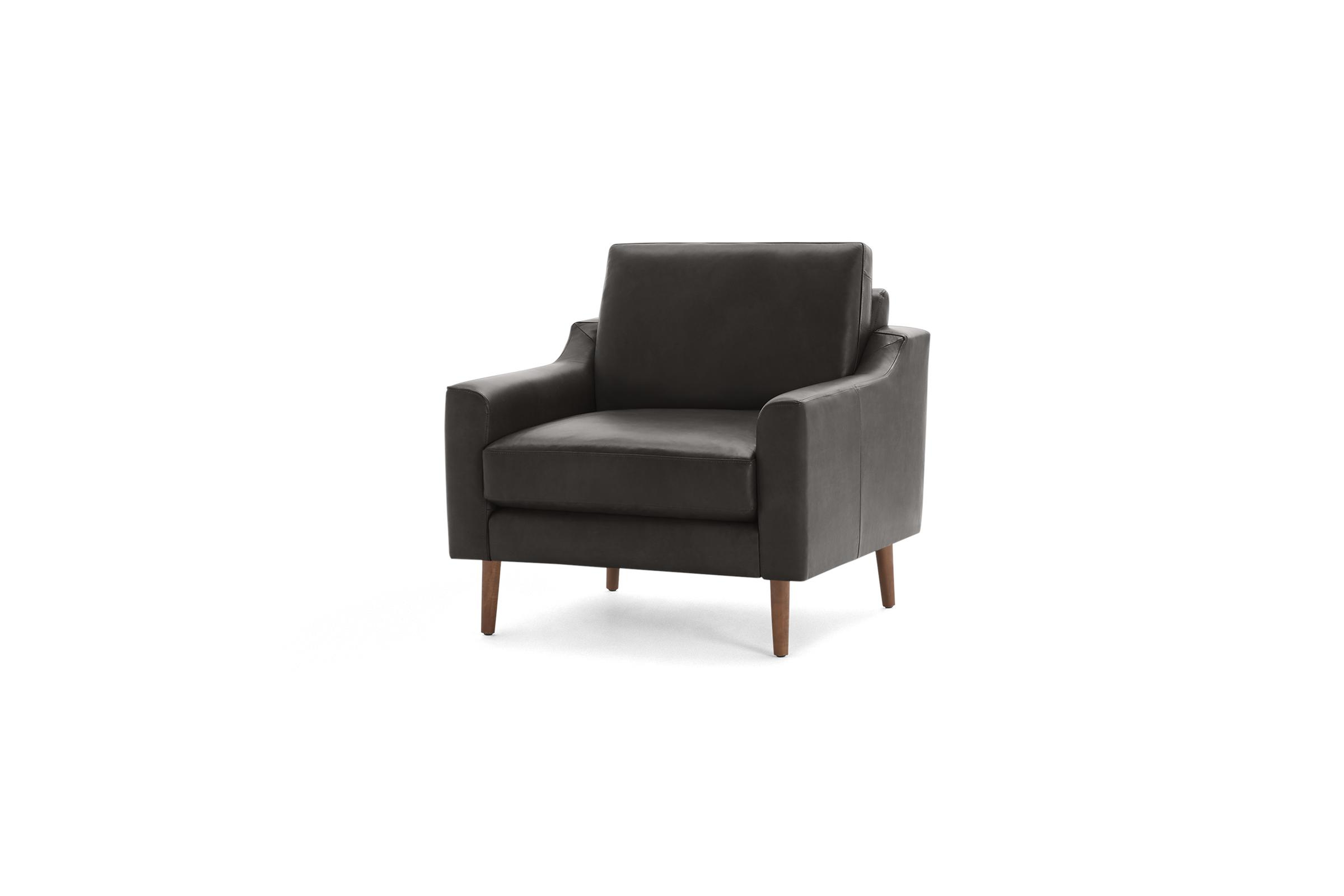 The Slope Nomad Leather Armchair in Slate, Walnut Legs - Burrow