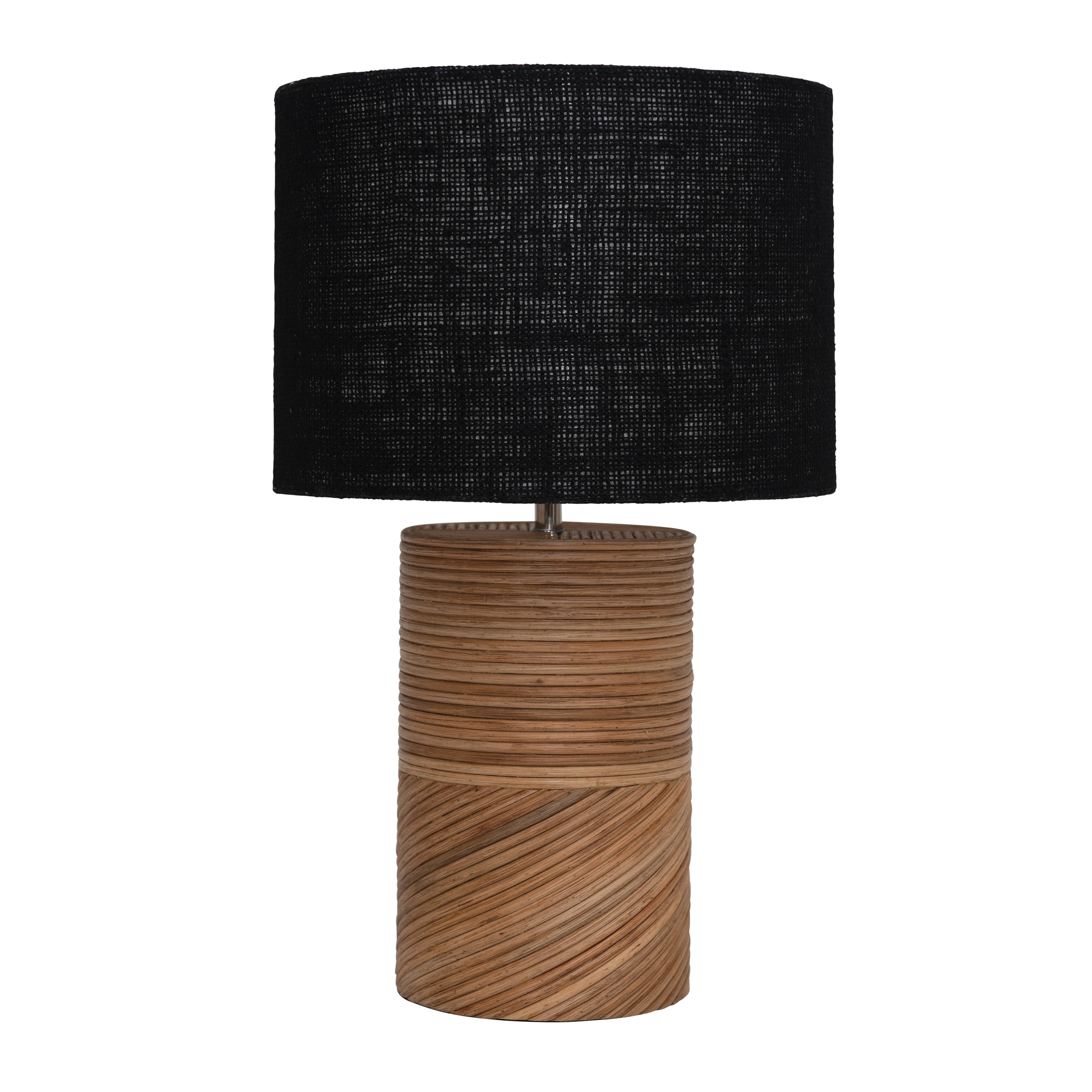  Modern Rattan and Wood Table Lamp with Black Jute Shade, Natural and Black - Bloomingville