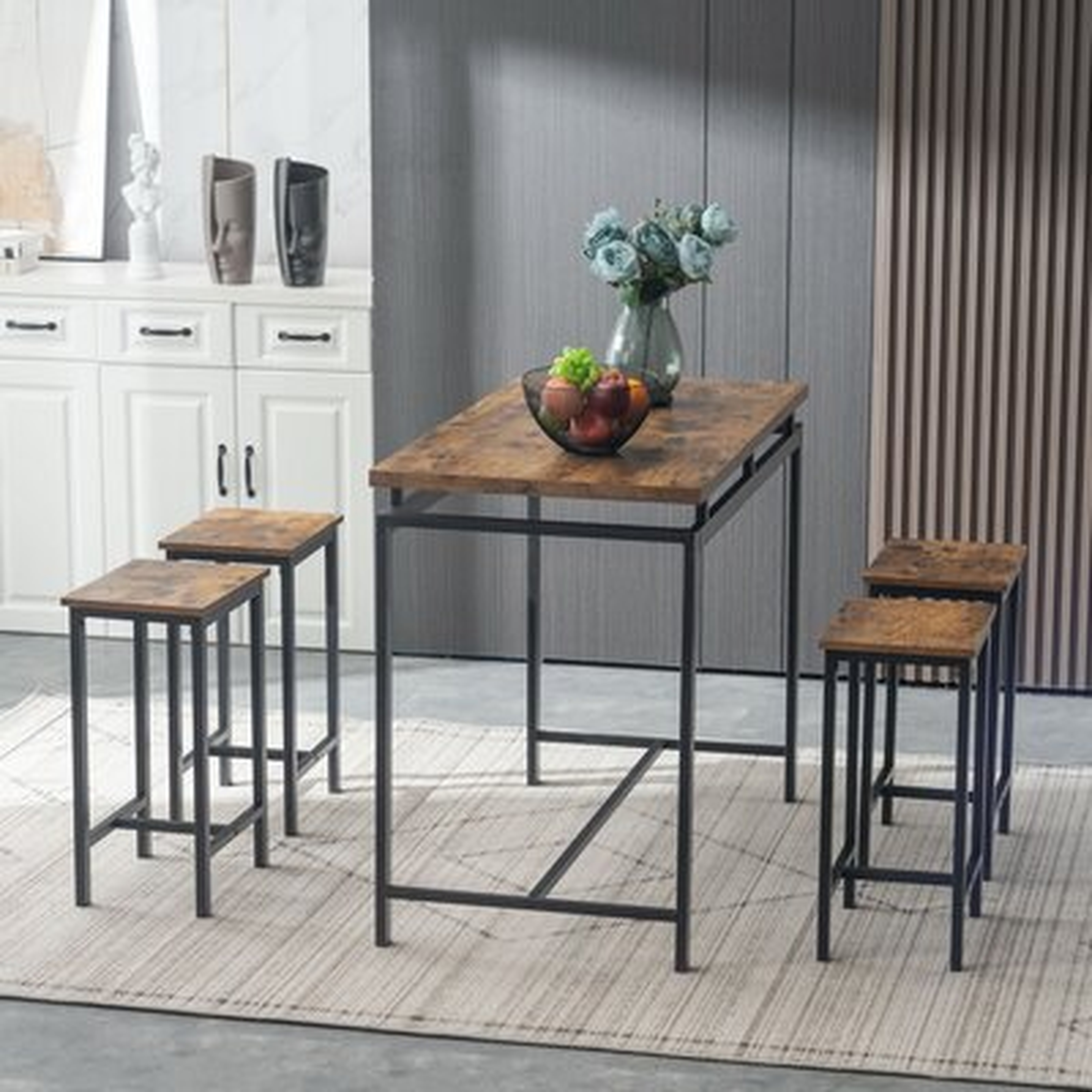 Modern Rectangle Small Dining Set With 4 Stools Brown (Set Of 5) - Wayfair