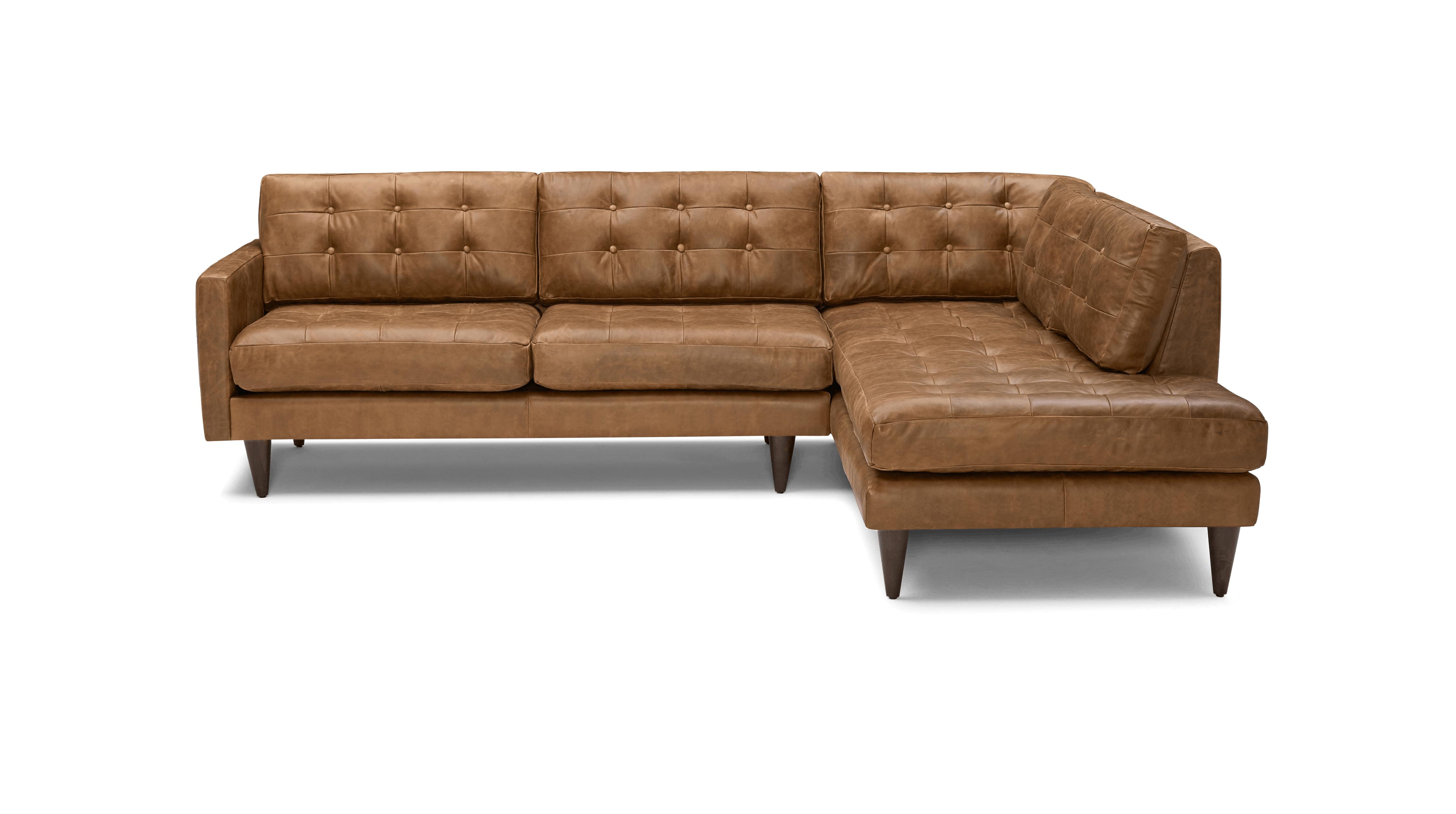 Brown Eliot Mid Century Modern Leather Sectional with Bumper - Santiago Ale - Mocha - Right  - Joybird