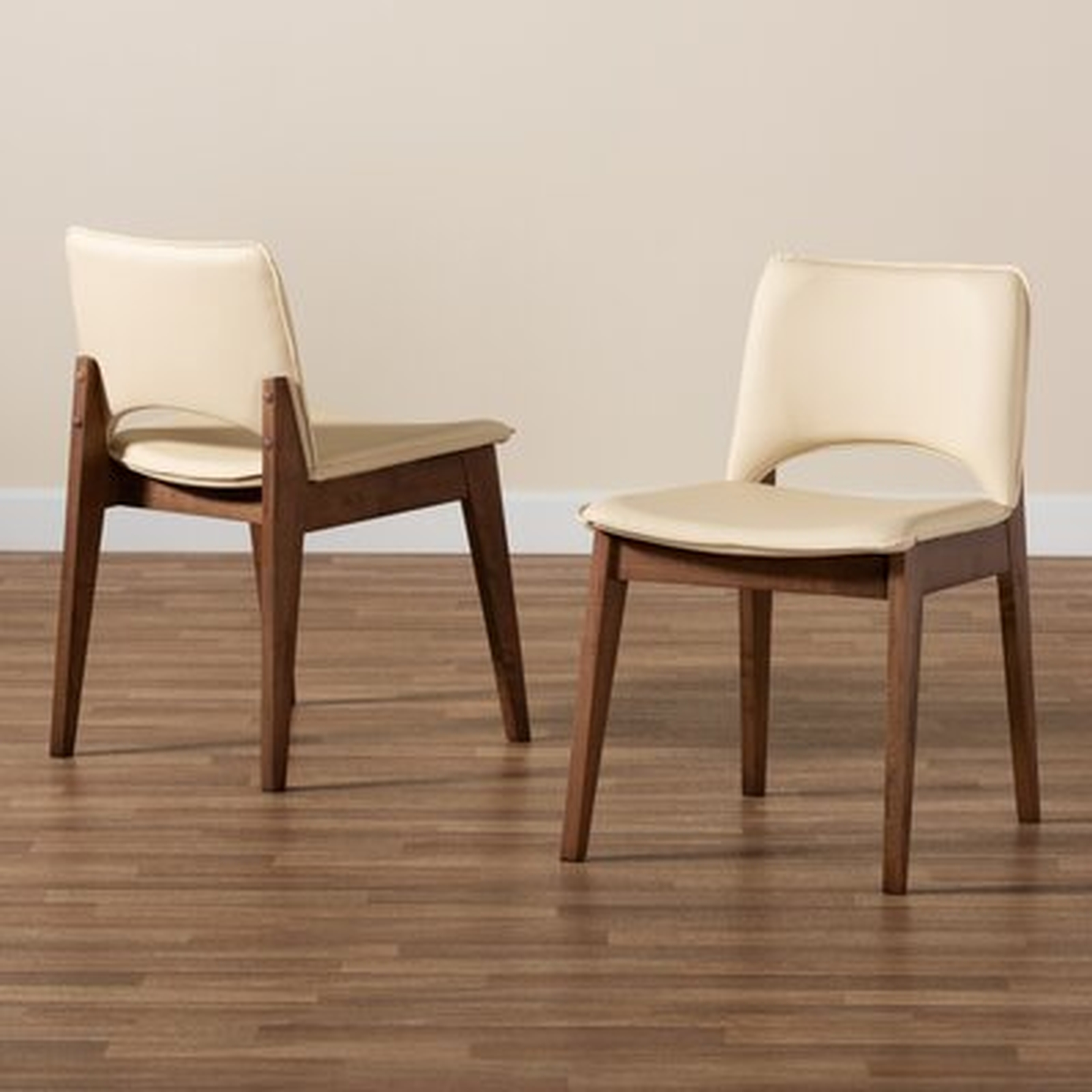 Afton Mid-Century Modern Brown Faux Leather Upholstered And Walnut Brown Finished Wood 2-Piece Dining Chair Set - Wayfair