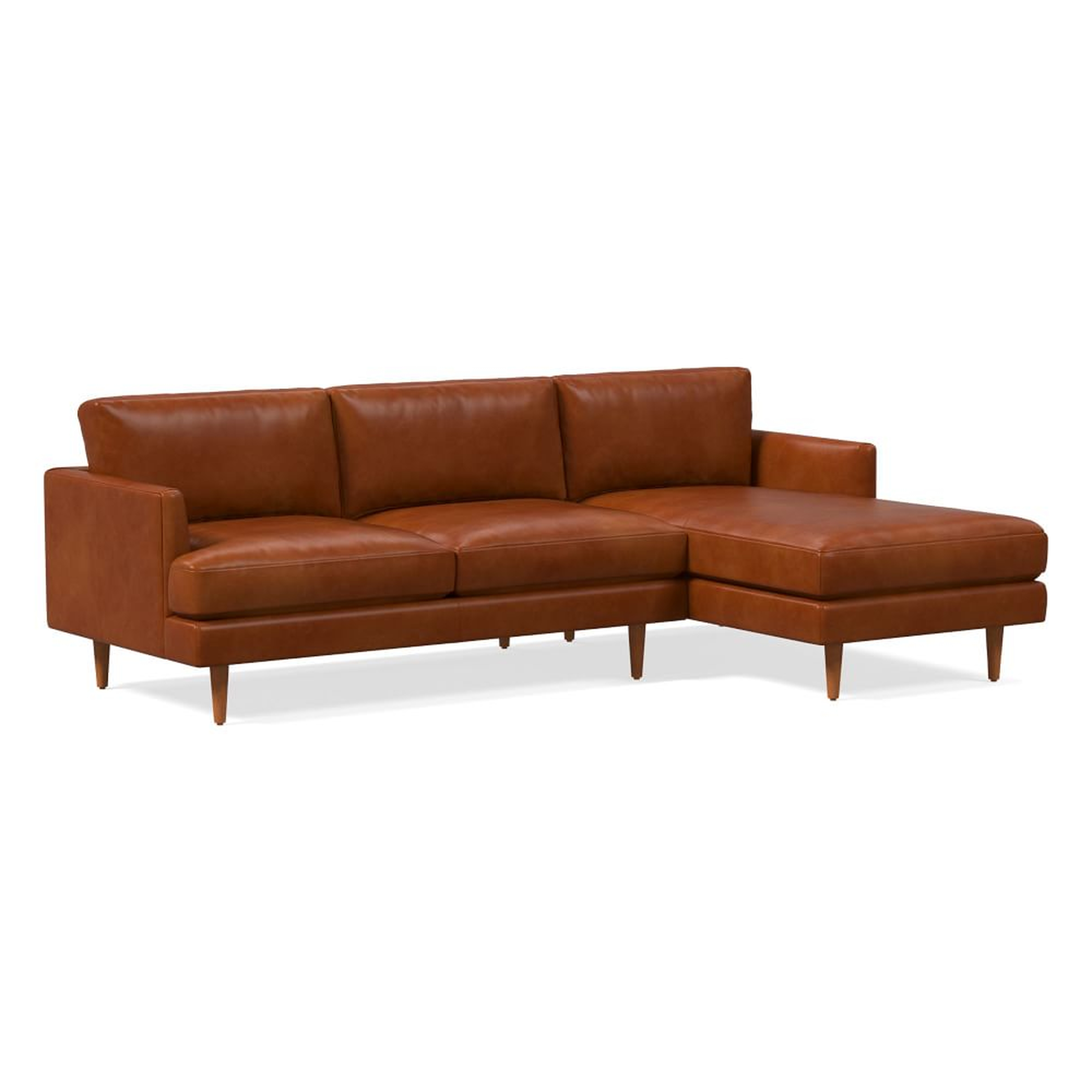Haven Loft 99" Right 2-Piece Chaise Sectional, Saddle Leather, Nut, Pecan - West Elm