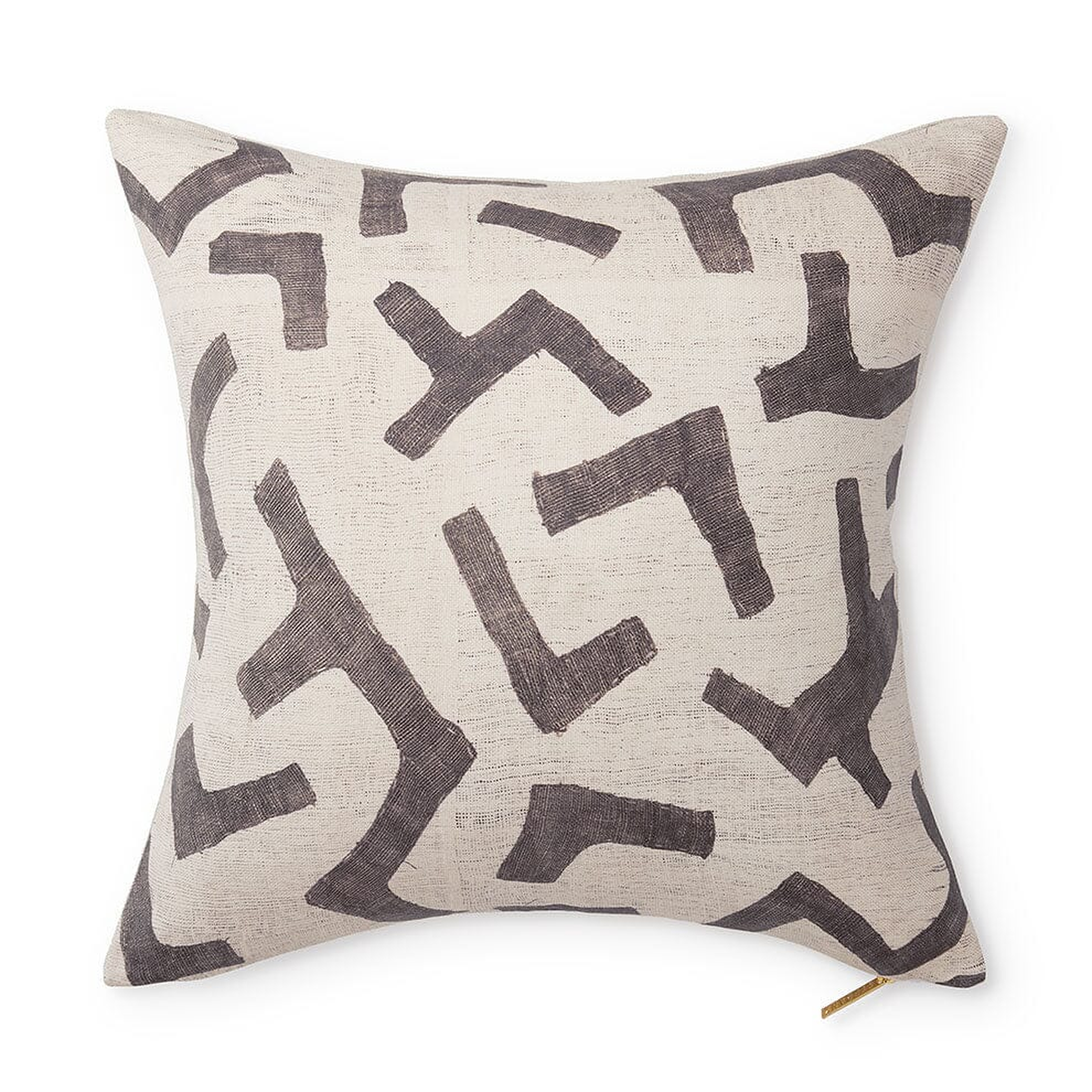 Ecru Figures Kuba Cloth Pillow by St. Frank | Grey | 18" W x 18" H | Sheepskin/Linen - St. Frank