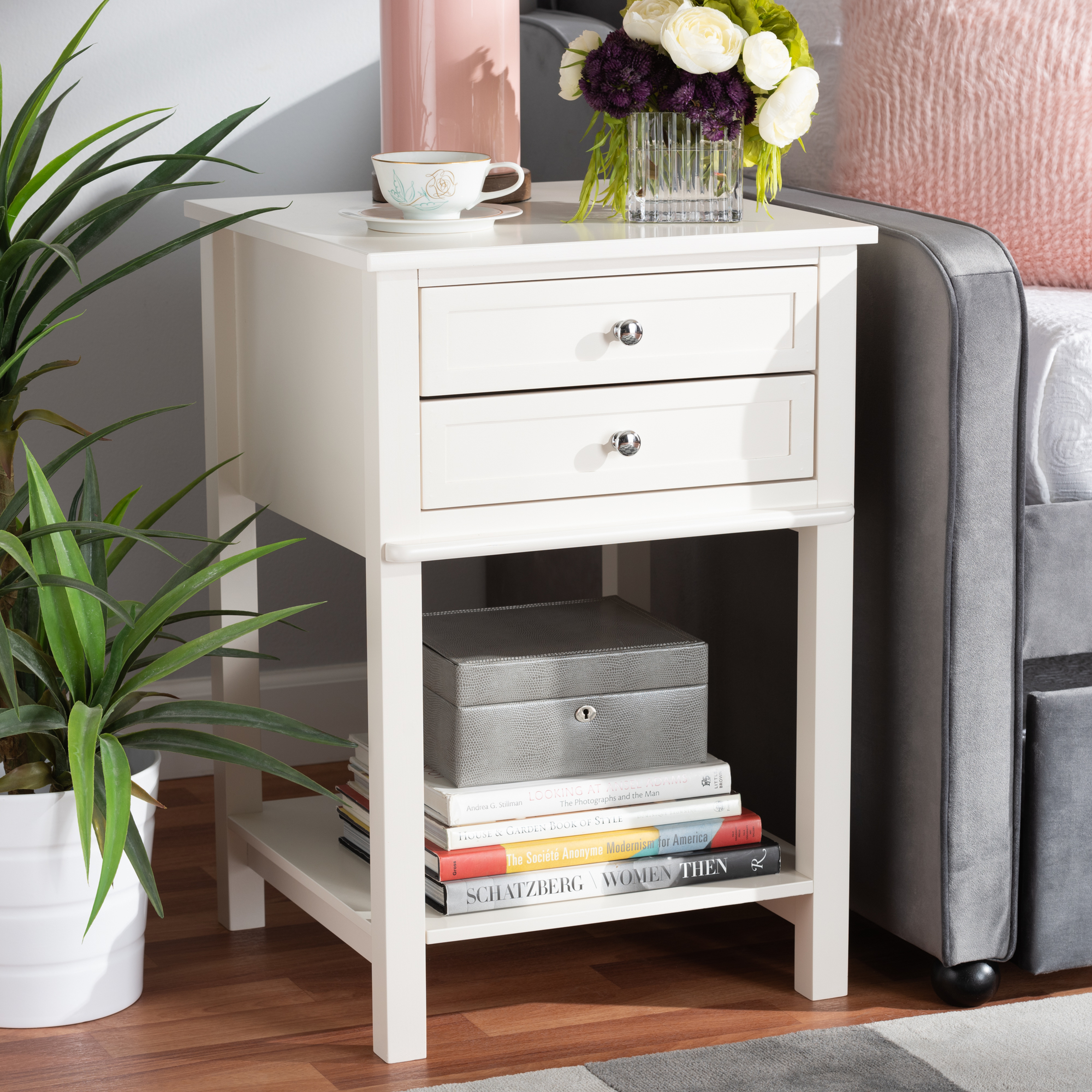 Willow Modern Transitional White Finished 2-Drawer Wood Nightstand - Lark Interiors