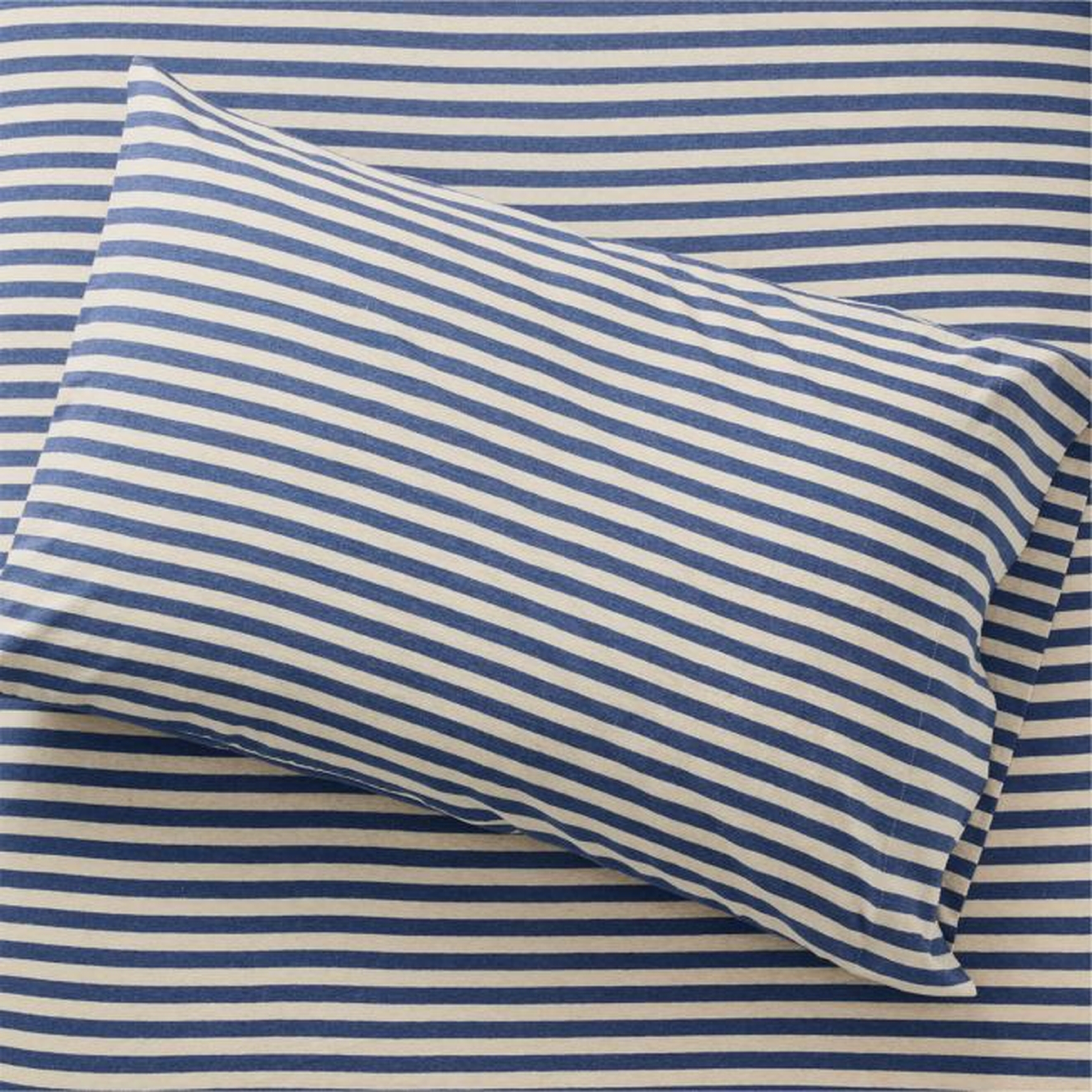 Twin Heathered Blue Stripe Jersey Sheet Set - Crate and Barrel
