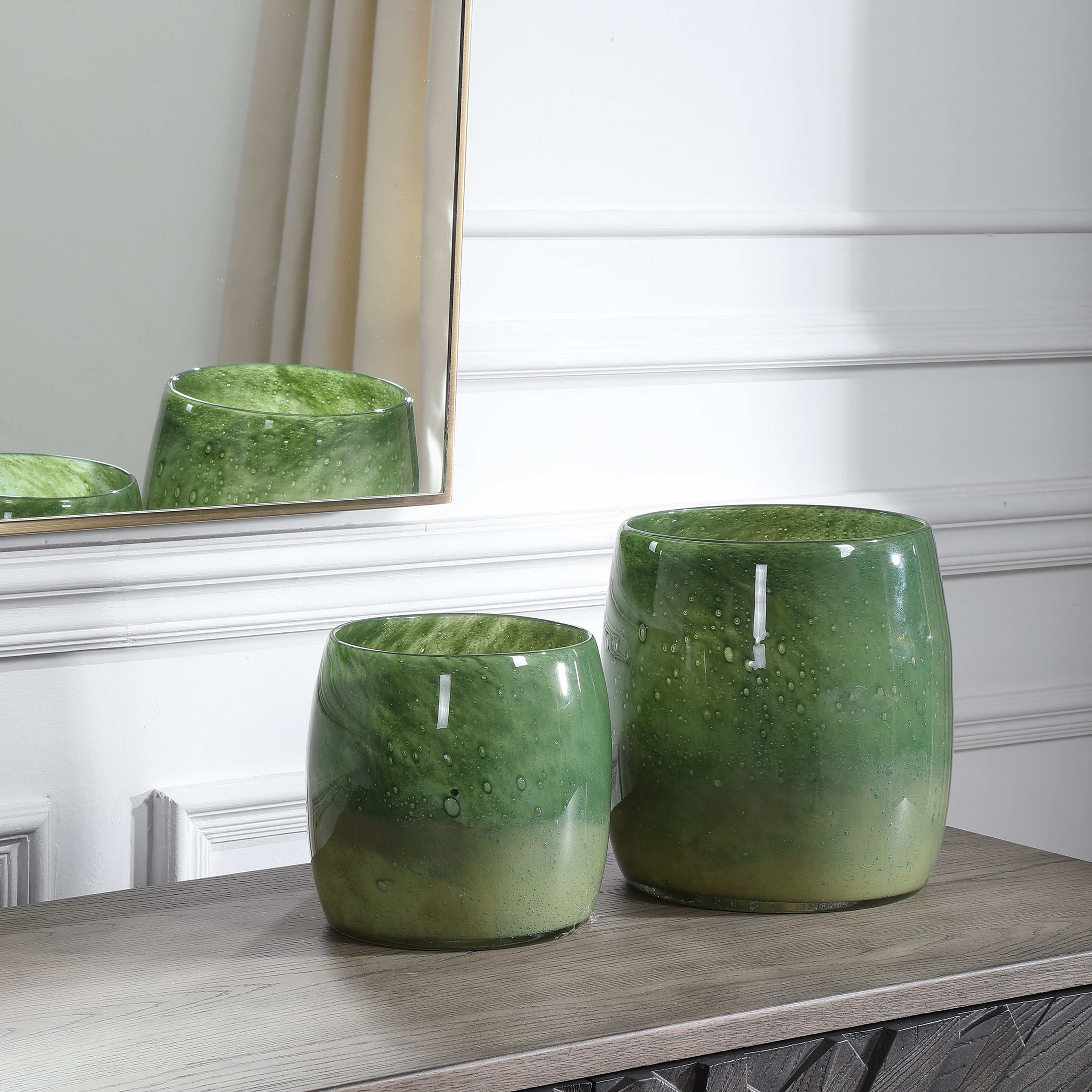 Matcha Green Glass Vases, S/2 - Hudsonhill Foundry