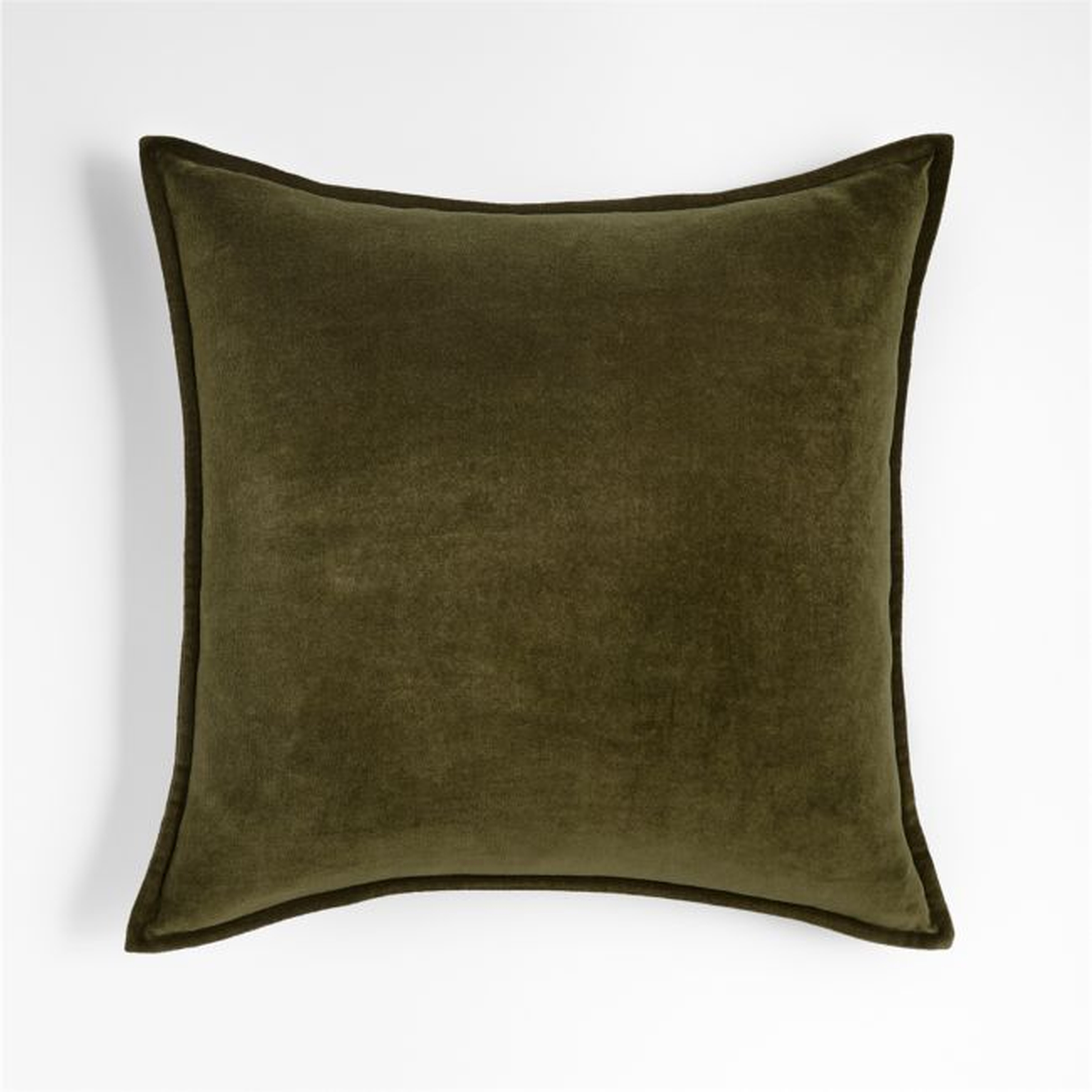 Washed Cotton Velvet Pillow with Down-Alternative Insert, Dark Green, 20" x 20" - Crate and Barrel