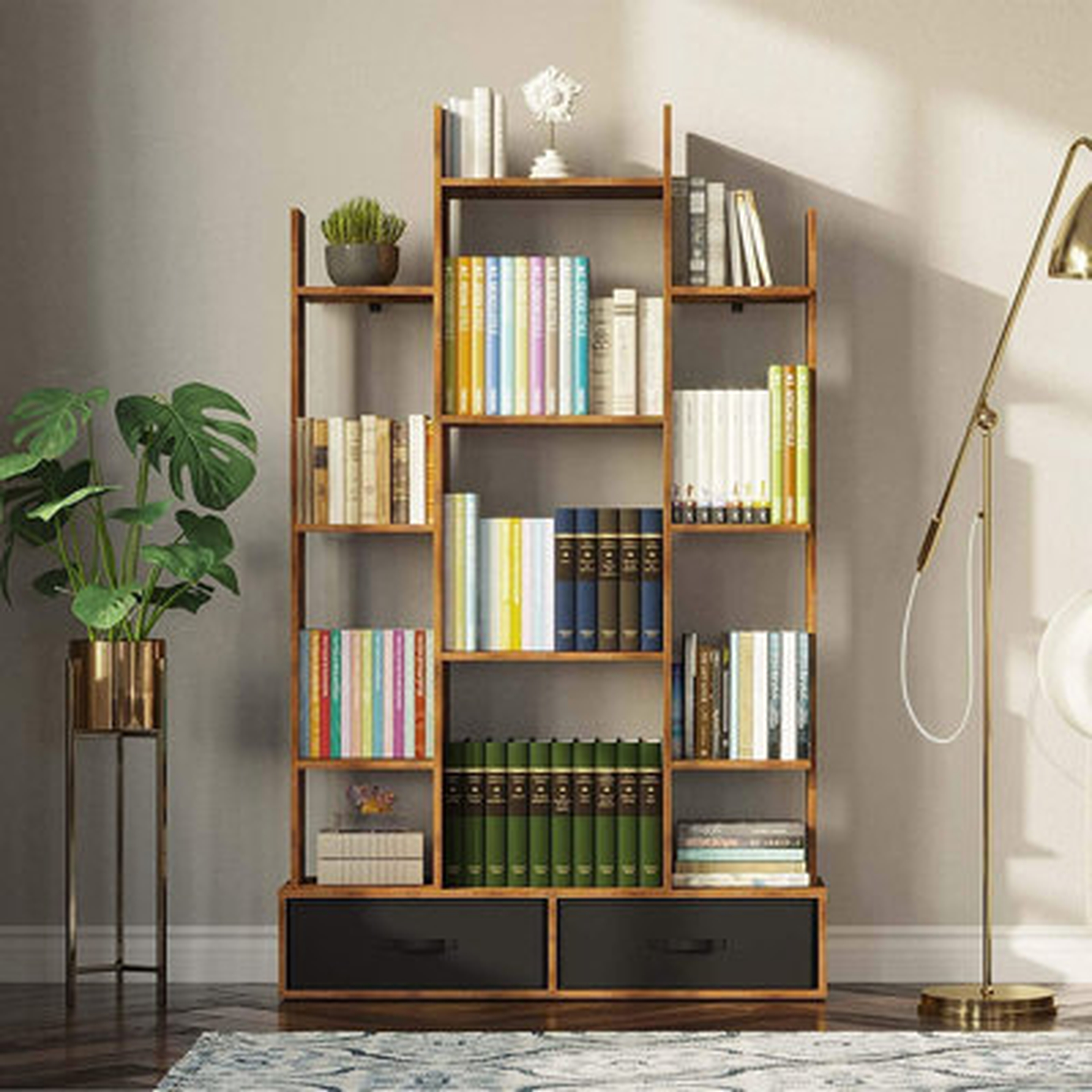 Bookshelf With 2Drawers, Rustic Wood Bookshelves - Wayfair