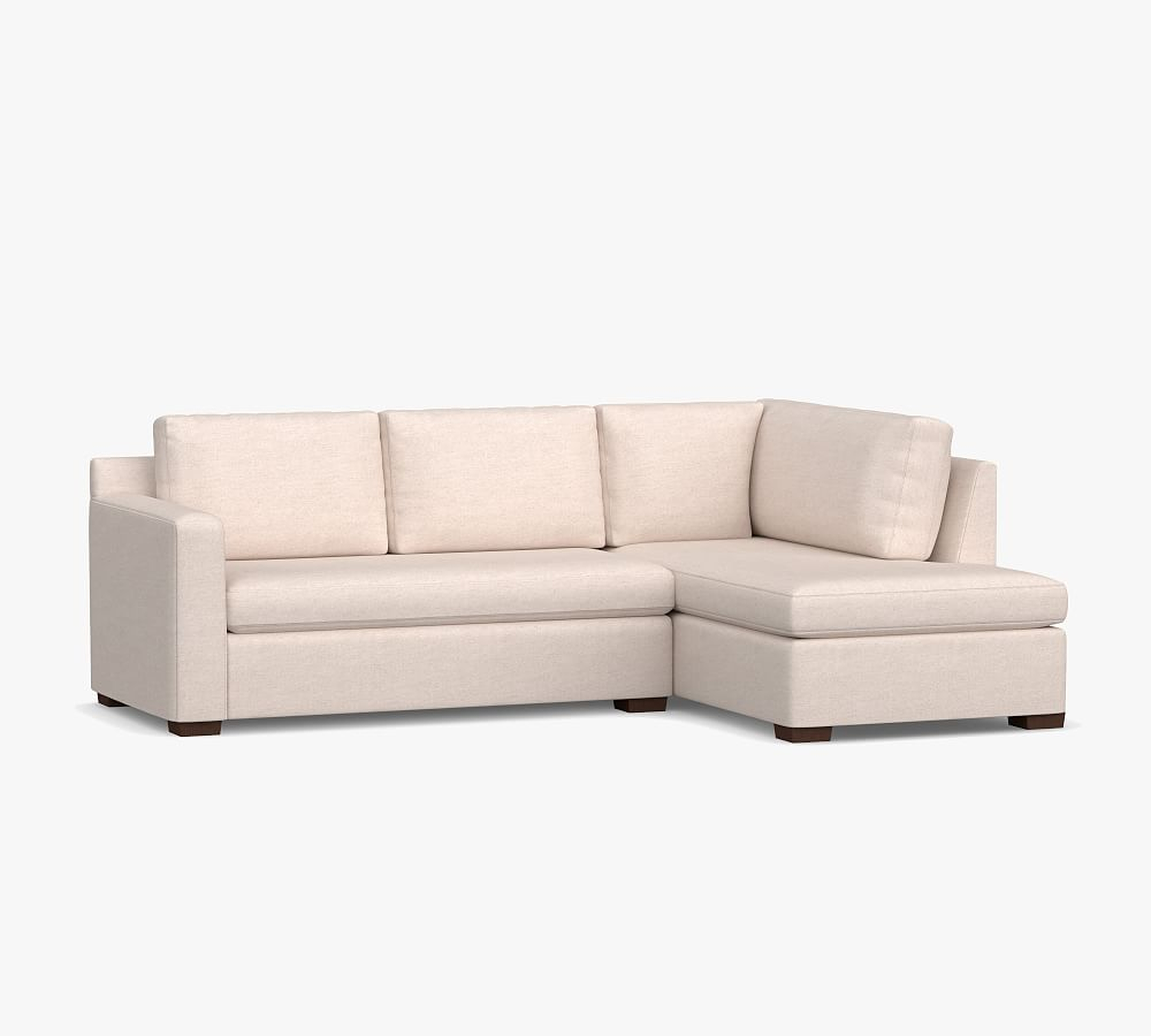 Shasta Square Arm Upholstered Left Sofa Return Bumper Sectional, Polyester Wrapped Cushions, Performance Brushed Basketweave Sand - Pottery Barn