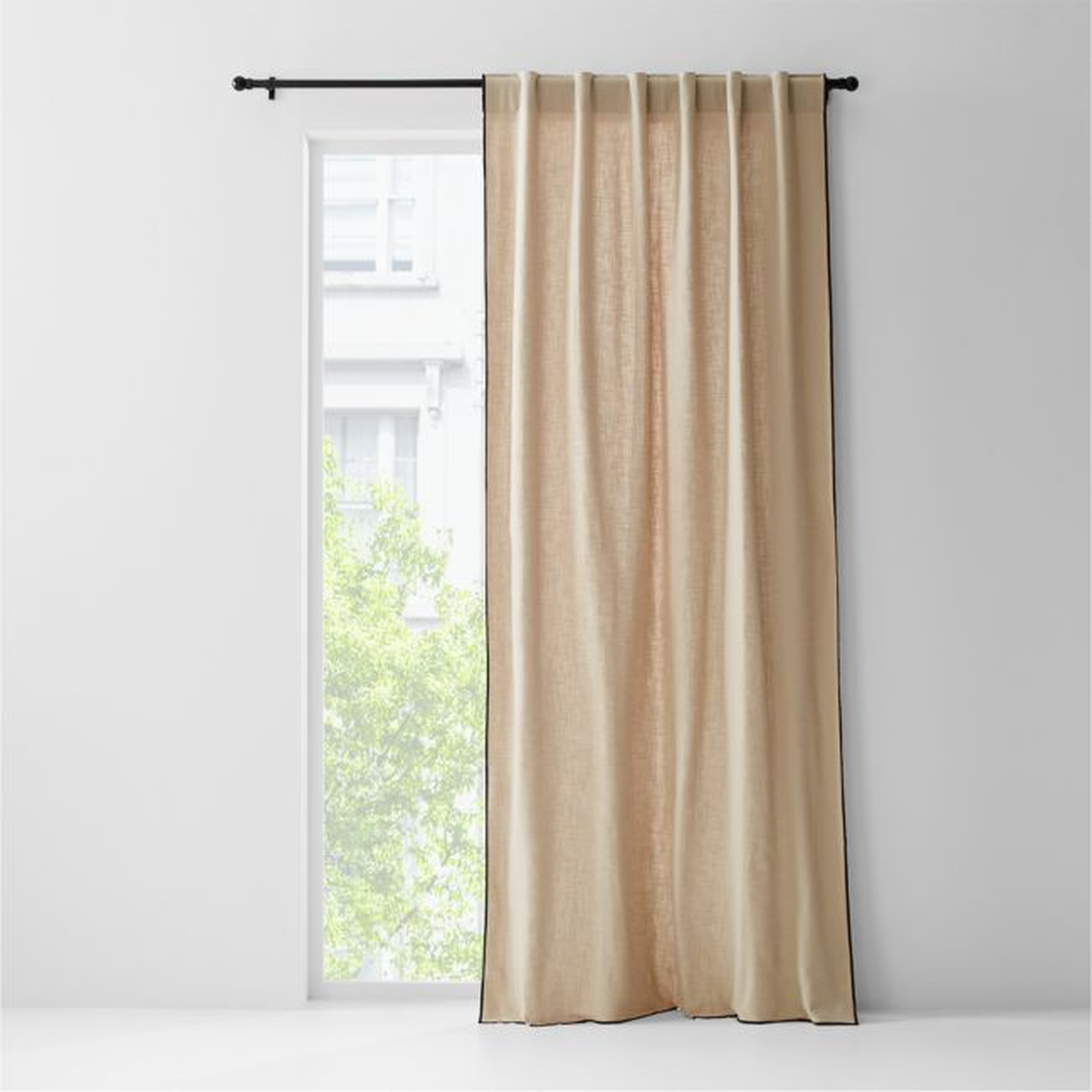 Warm Beige Merrow Stitch Organic Cotton Window Curtain Panel 52"x84" - Crate and Barrel