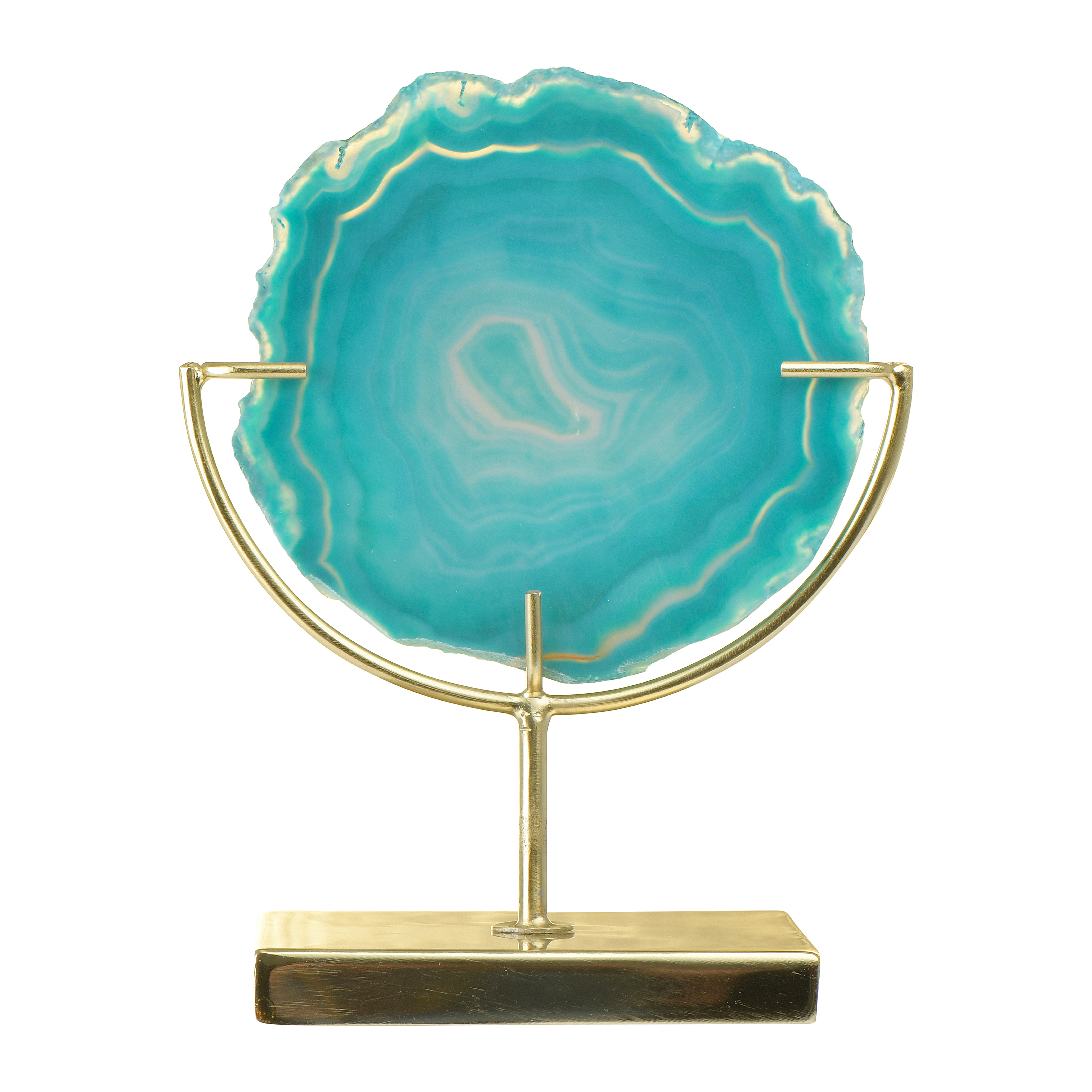 Decorative Agate Slice Accent on Metal Stand, Marbled Turquoise - Creative Co-Op