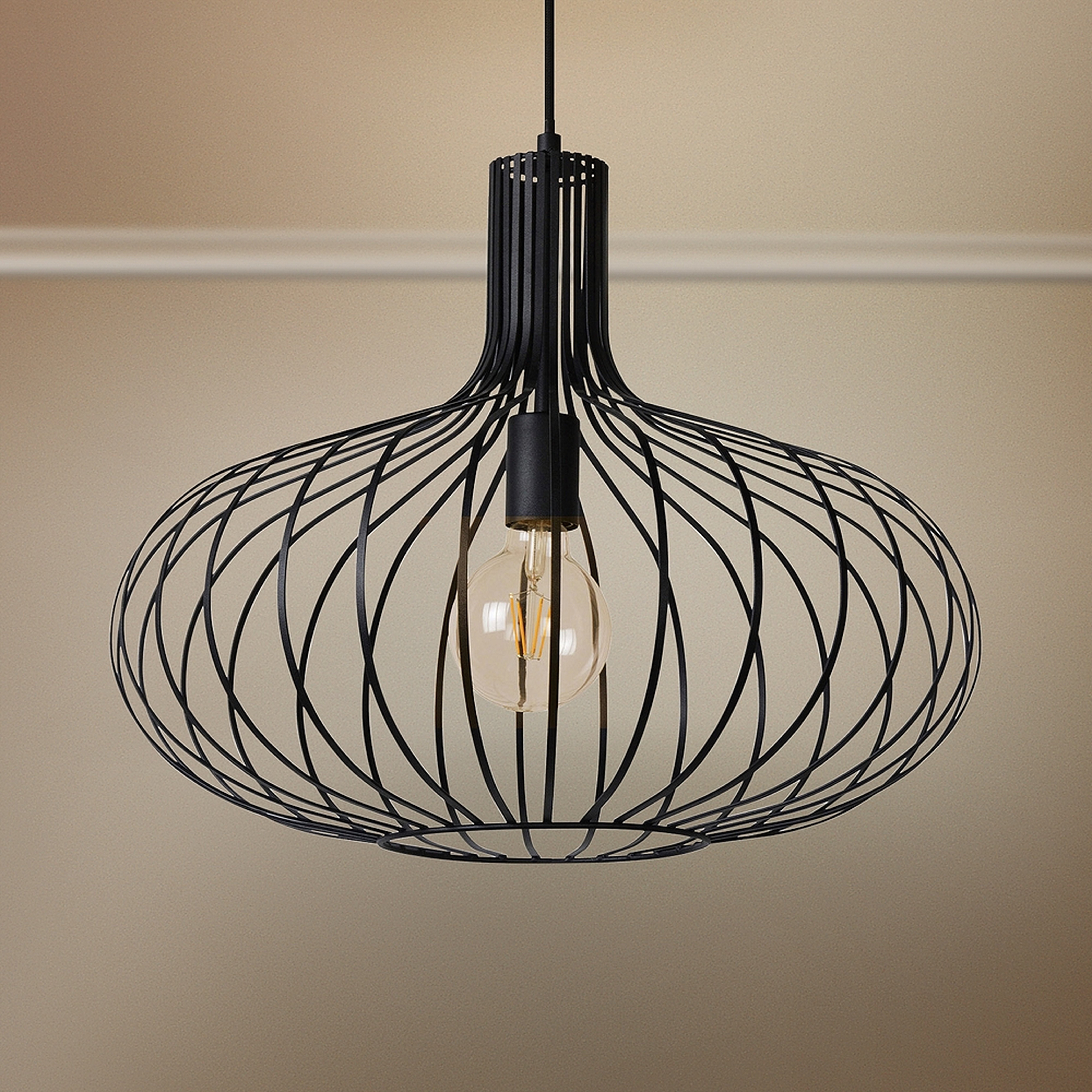 Ione 19 3/4" Wide Textured Black Open Cage Pendant Light - Style # 80J63 - Lamps Plus