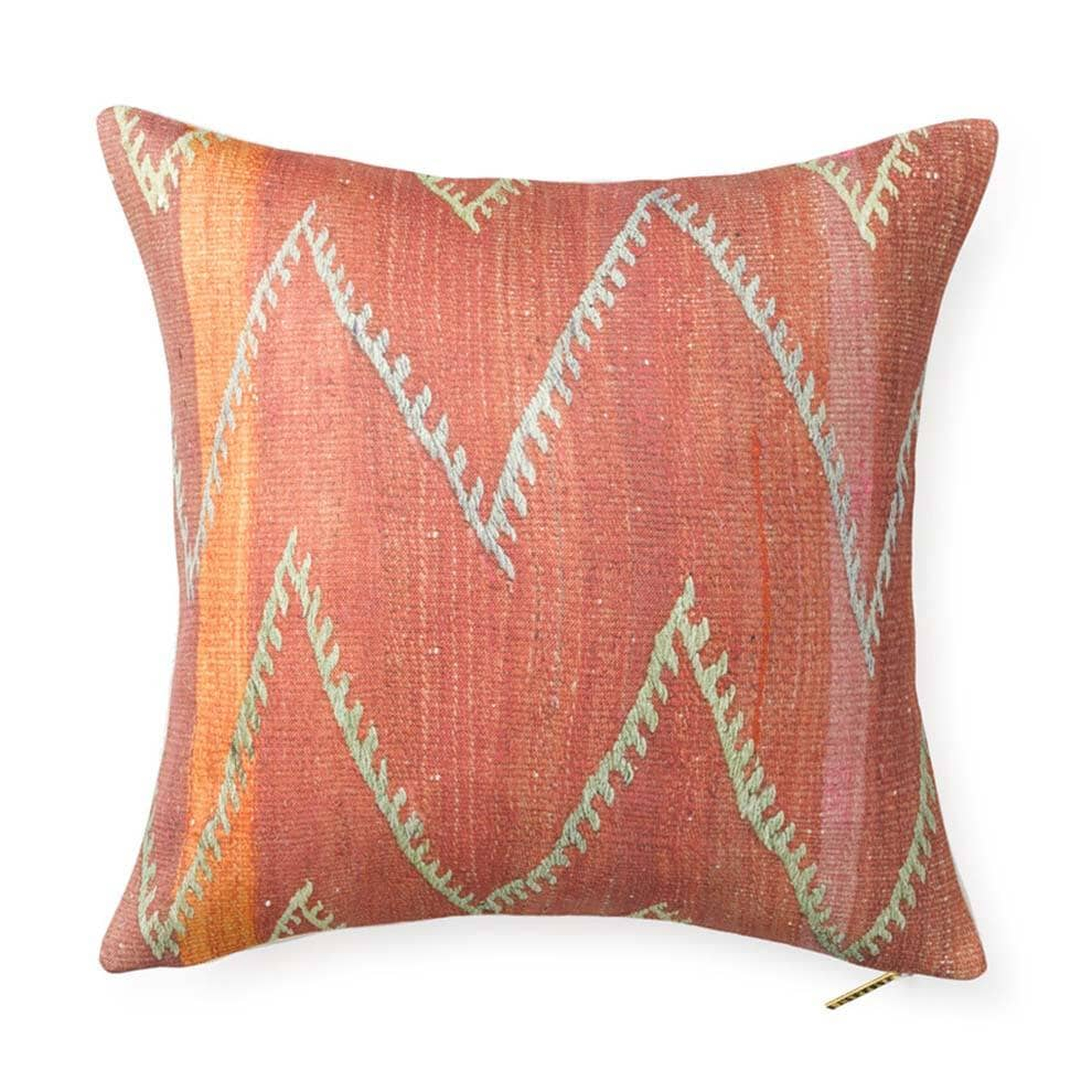 Rouge Chevron Kilim Pillow by St. Frank | Orange | 22" W x 22" H | Linen - St. Frank