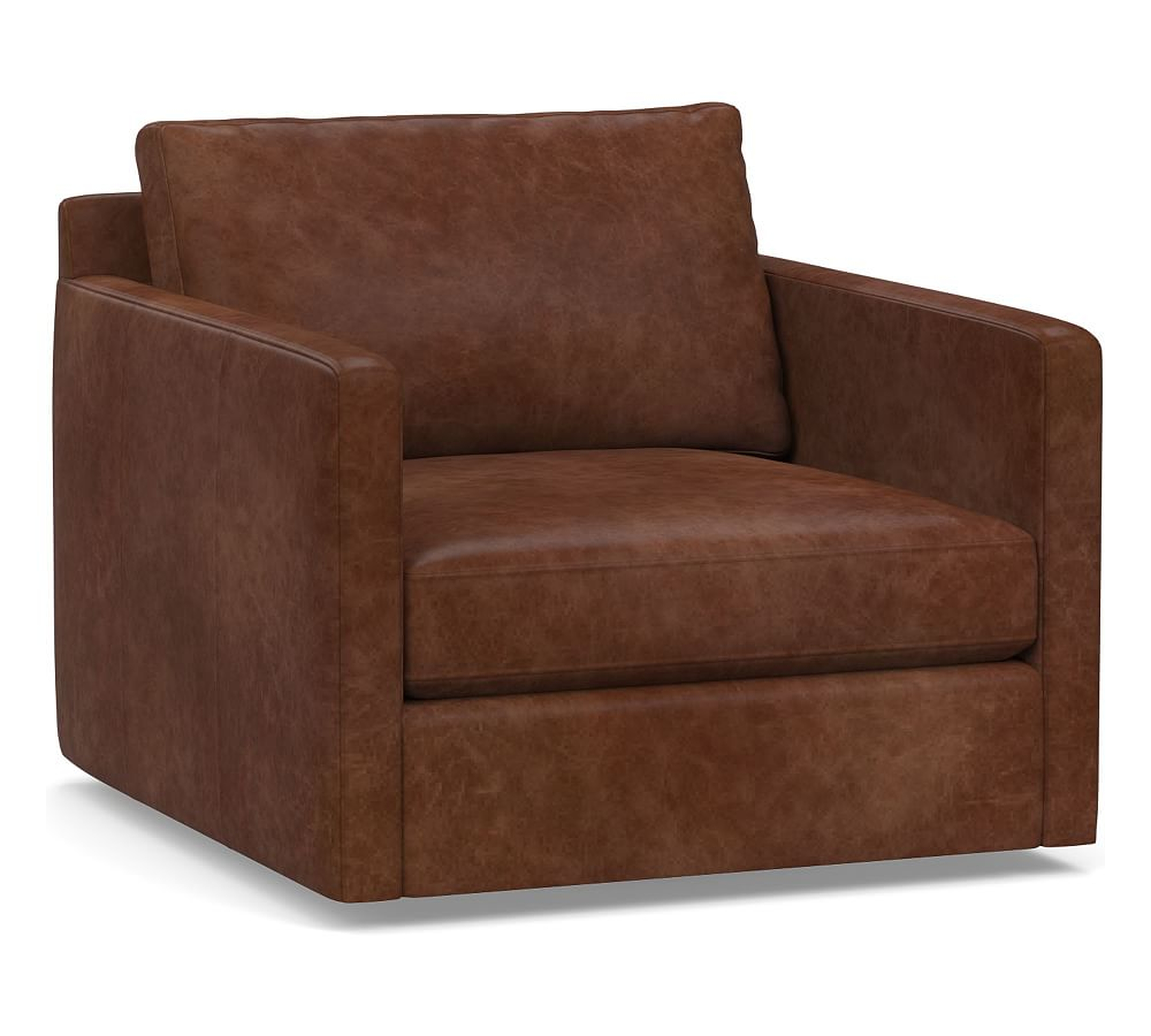 Pacifica Square Arm Leather Swivel Armchair, Polyester Wrapped Cushions, Statesville Molasses - Pottery Barn