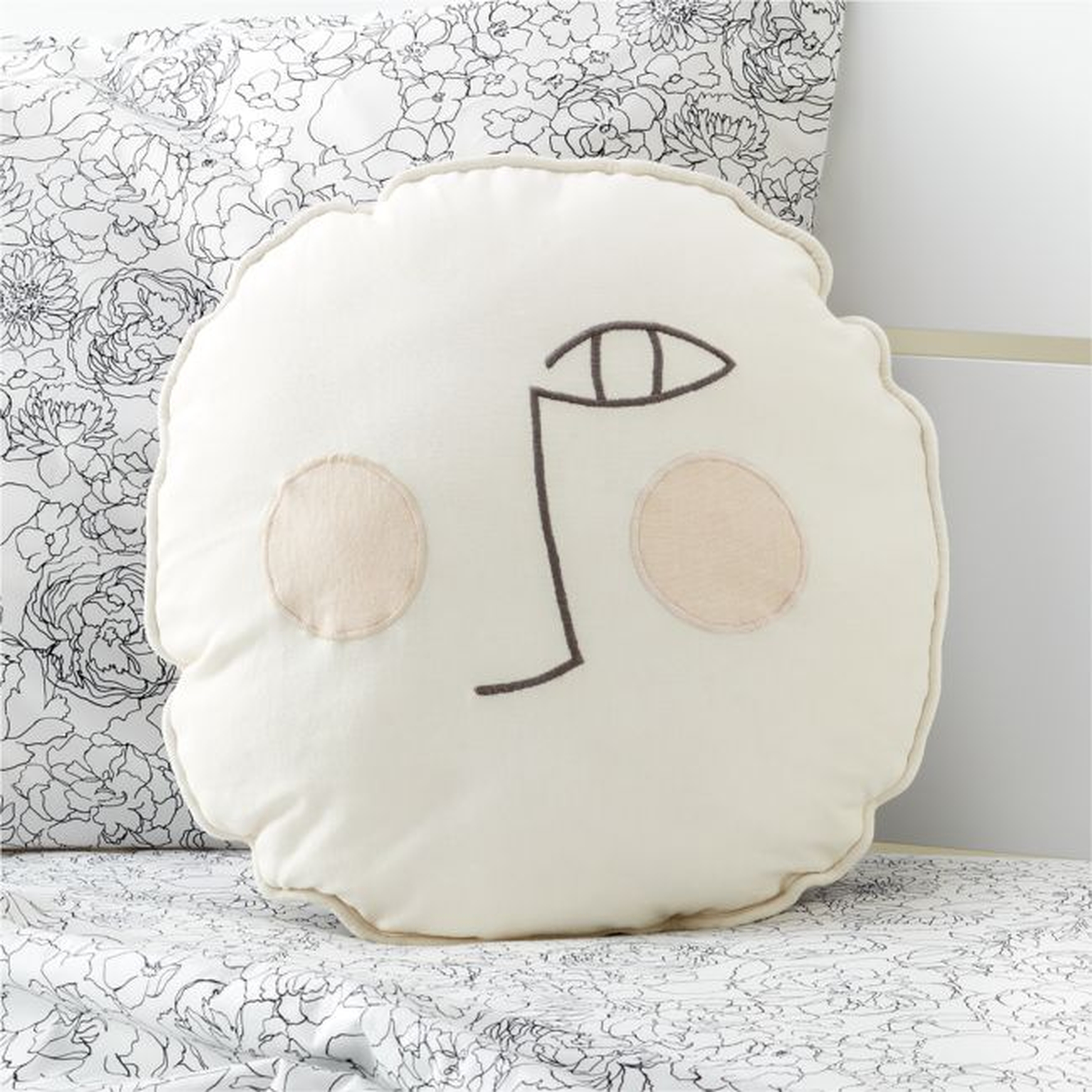 Ivory and Grey Face Pillow - Crate and Barrel