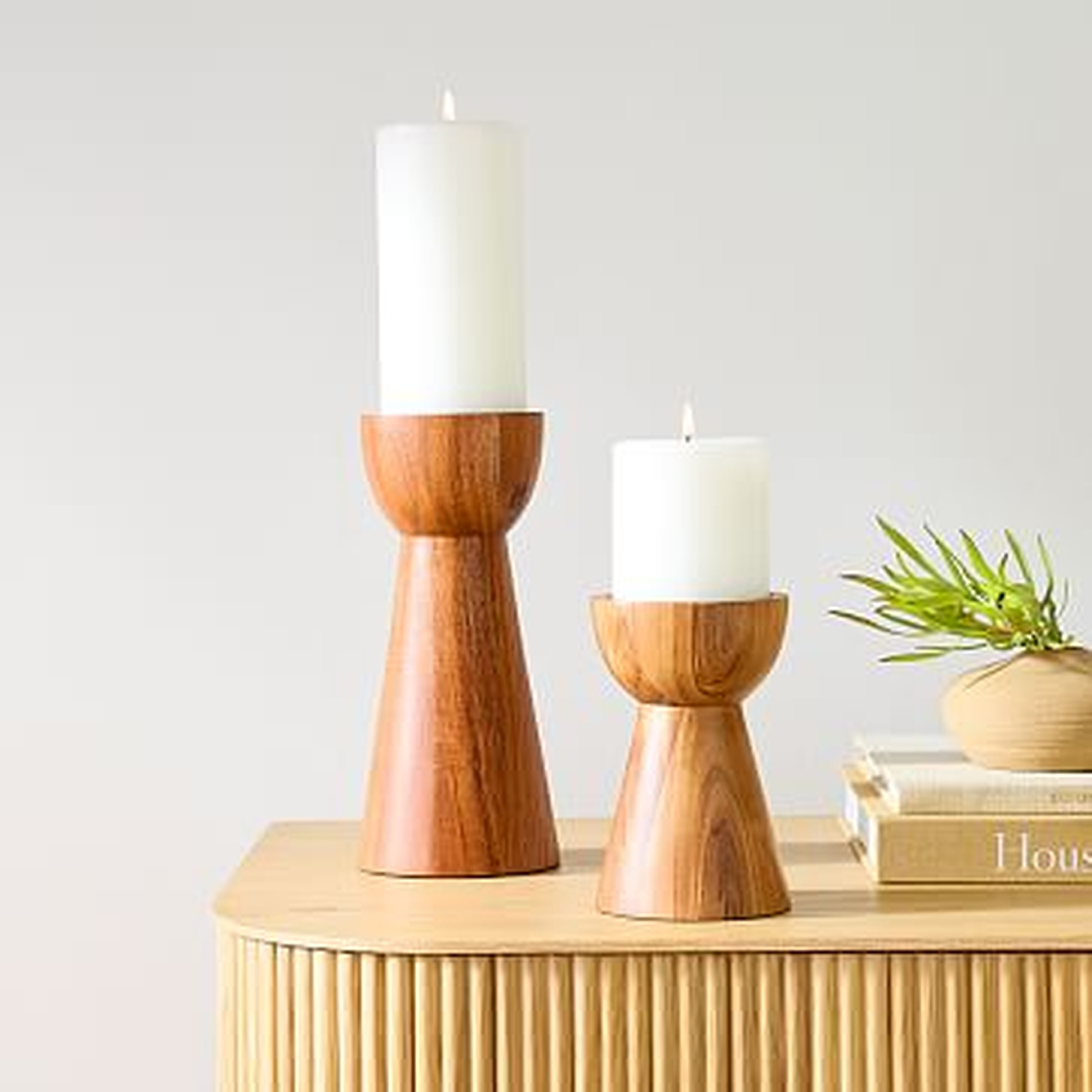Pure Wood Pillar Candle Holder, Set of 2, Small and Large - West Elm
