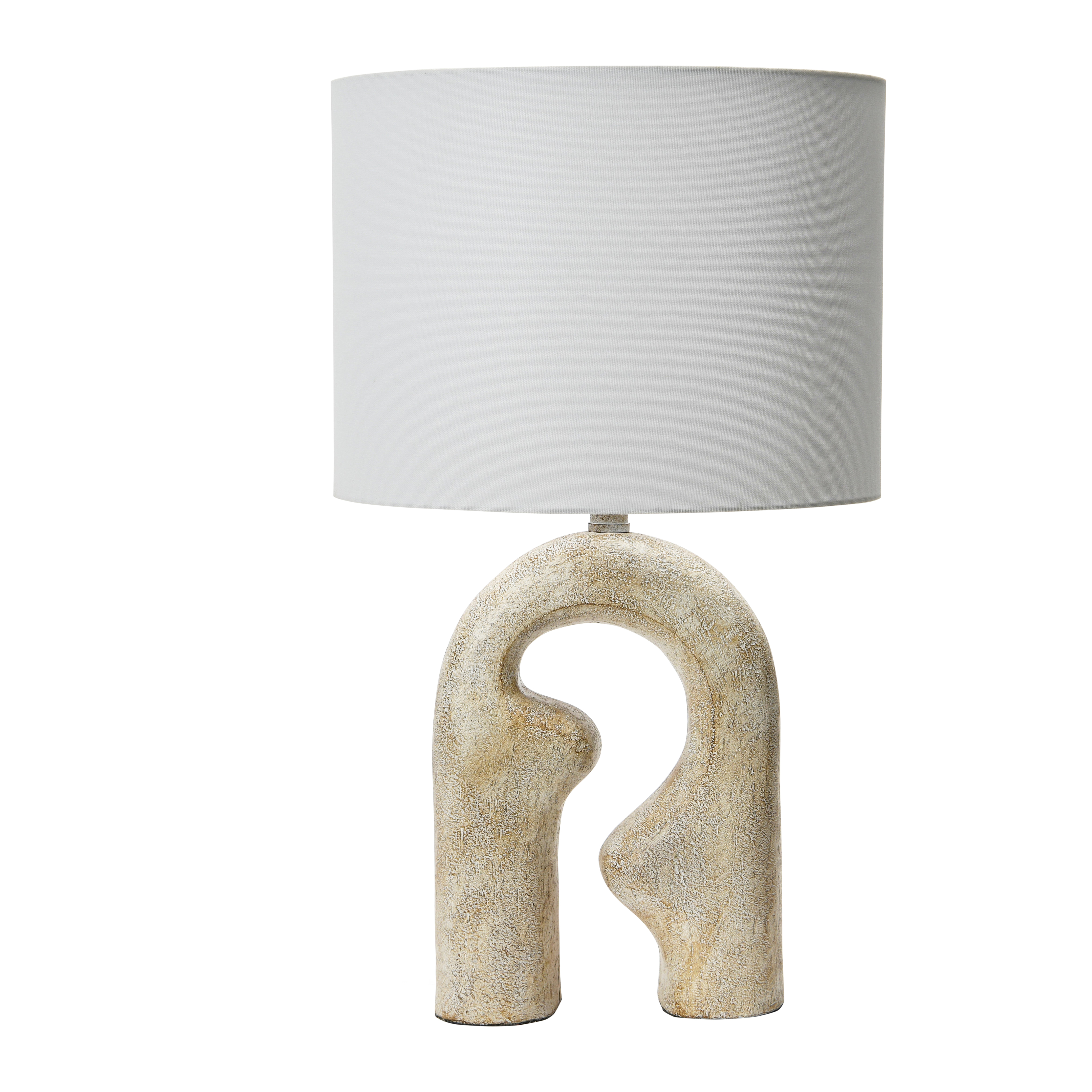 Abstract Resin Table Lamp with Linen Drum Shade, Distressed Natural - Creative Co-Op