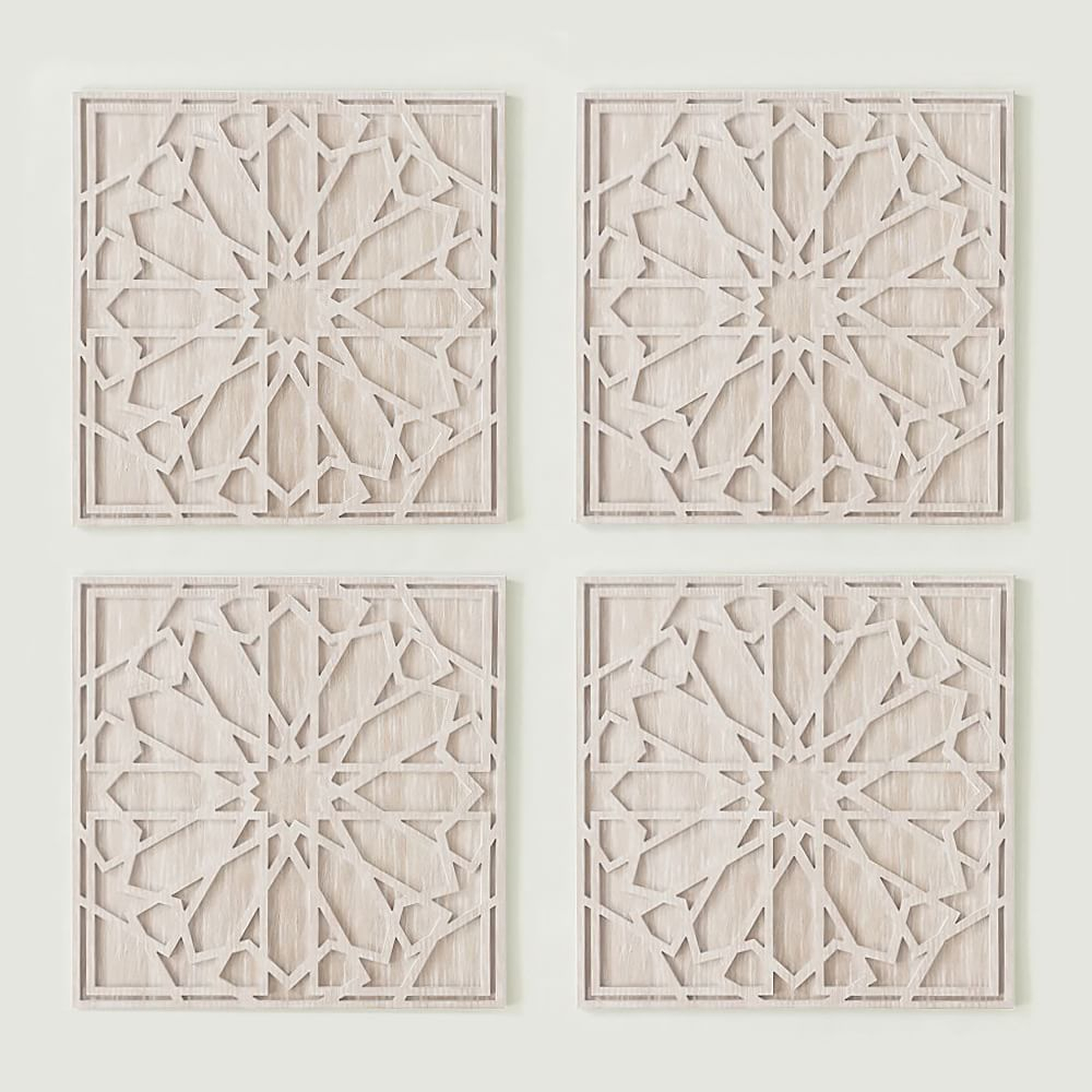 Graphic Wood Wall Art, Whitewashed, Square, Set of 4 - West Elm