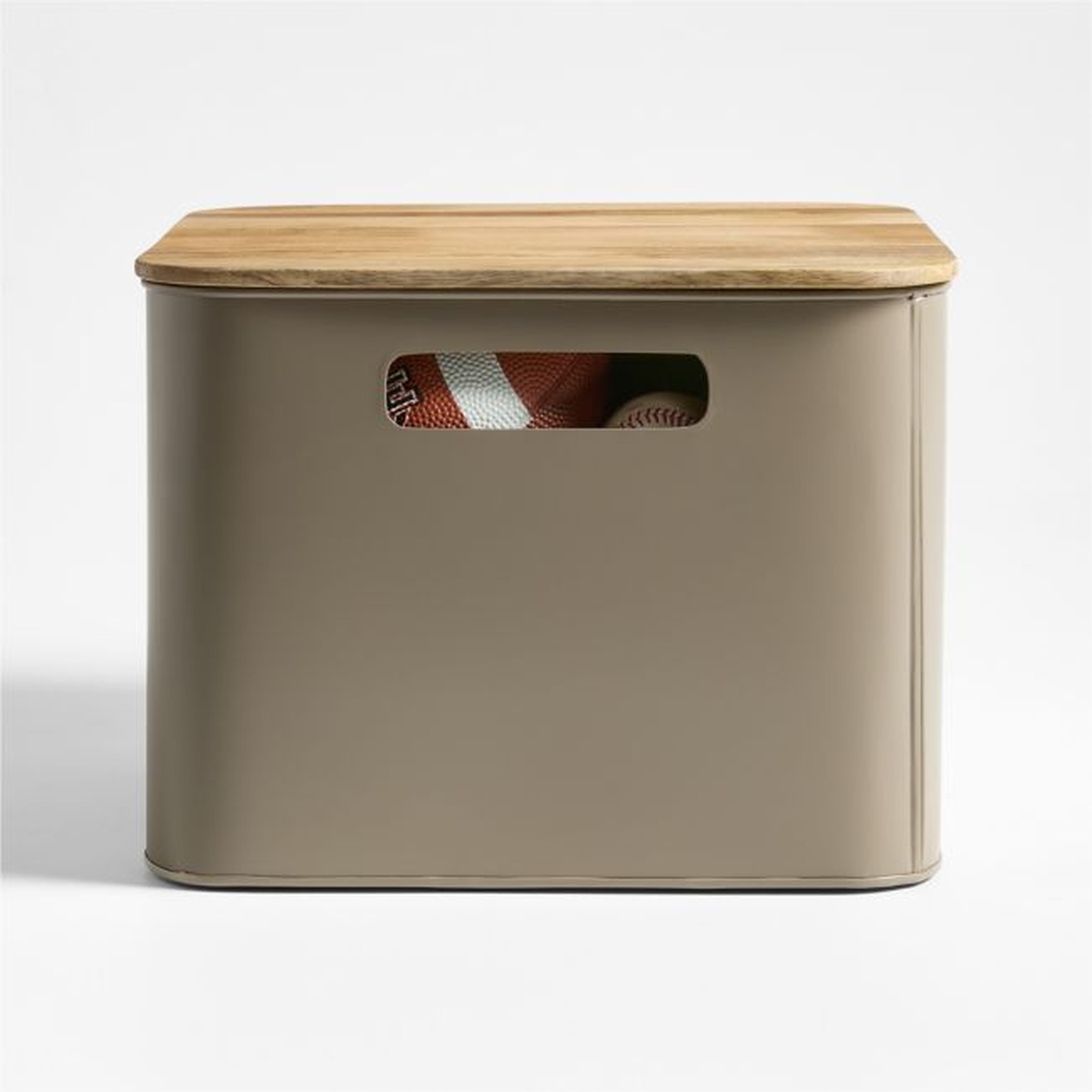 Outline Clay Brown Medium Metal Storage Bin with Wood Lid - Crate & Kids