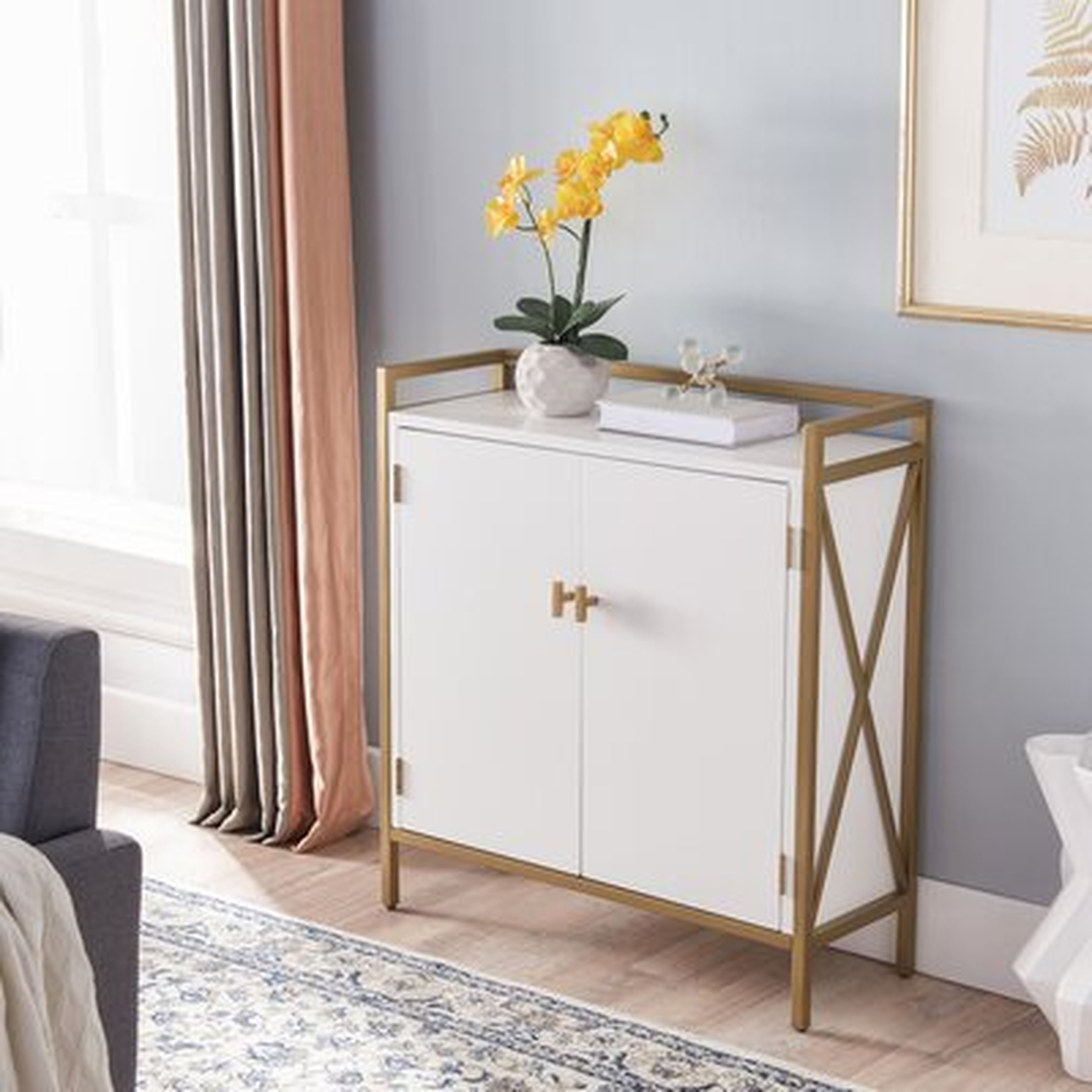 Mckain Mixed Metal And Wood Foyer Cabinet, White/Gold - Wayfair