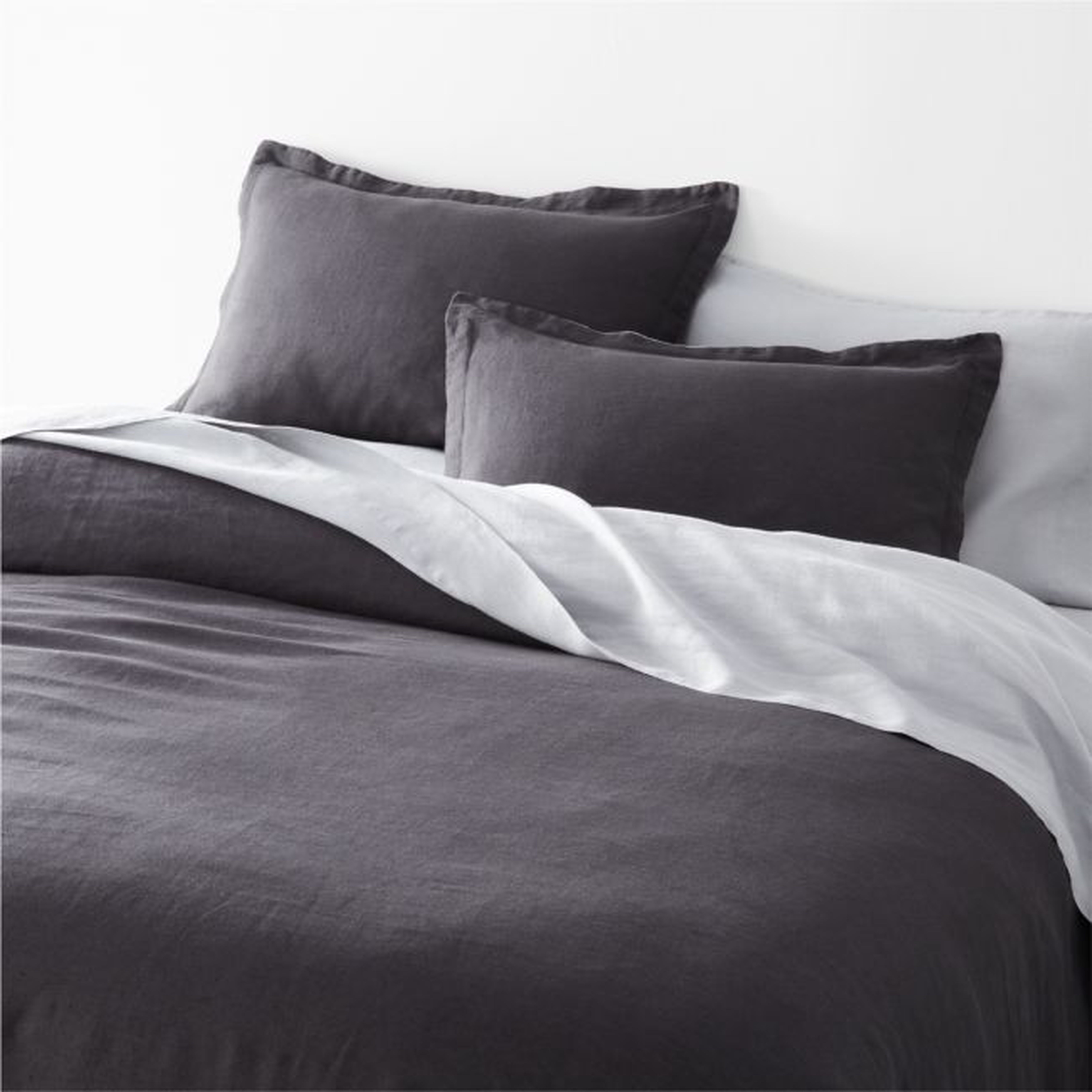 Black/Grey Natural Hemp Fiber Reversible King Duvet Cover - Crate and Barrel