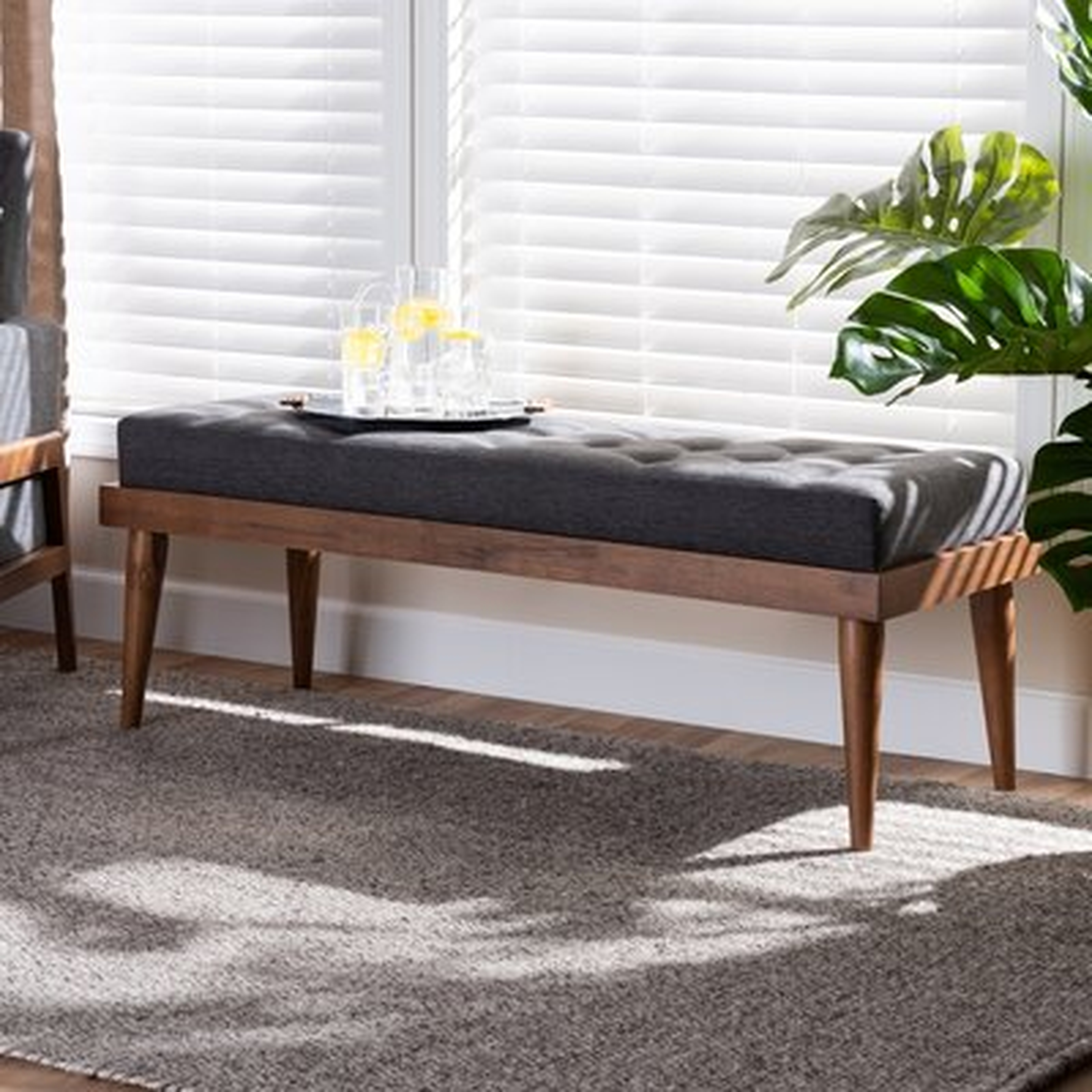 Dirch Mid-Century Modern Dark Grey Fabric Upholstered And Button Tufted Wood Bench - Wayfair