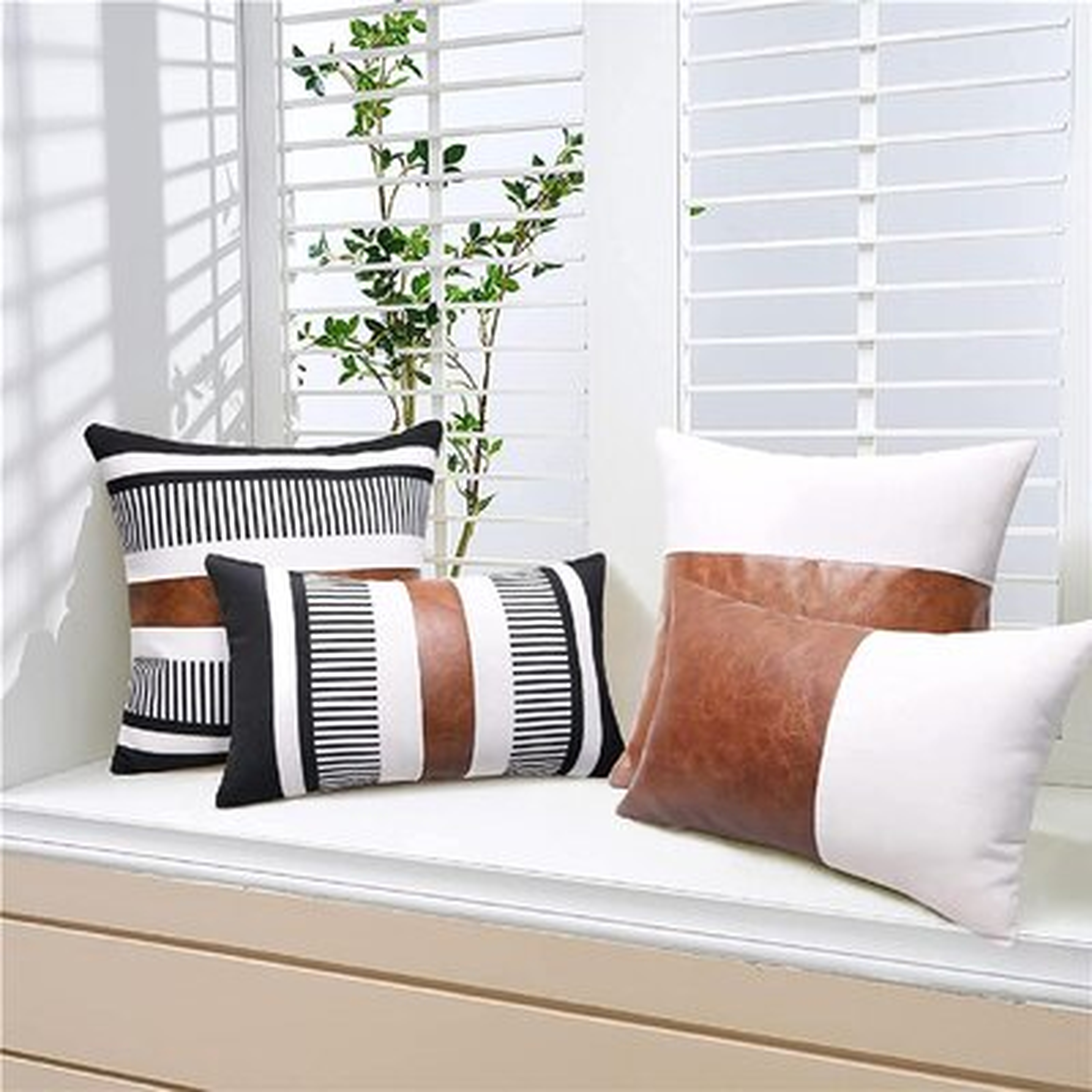 Farmhouse Throw Pillow Covers Set Of 4 For Couch Living Room Decorative Faux Leather Tribal Stripe Accent Pillow Cases (Black, 18X18inch) - Wayfair