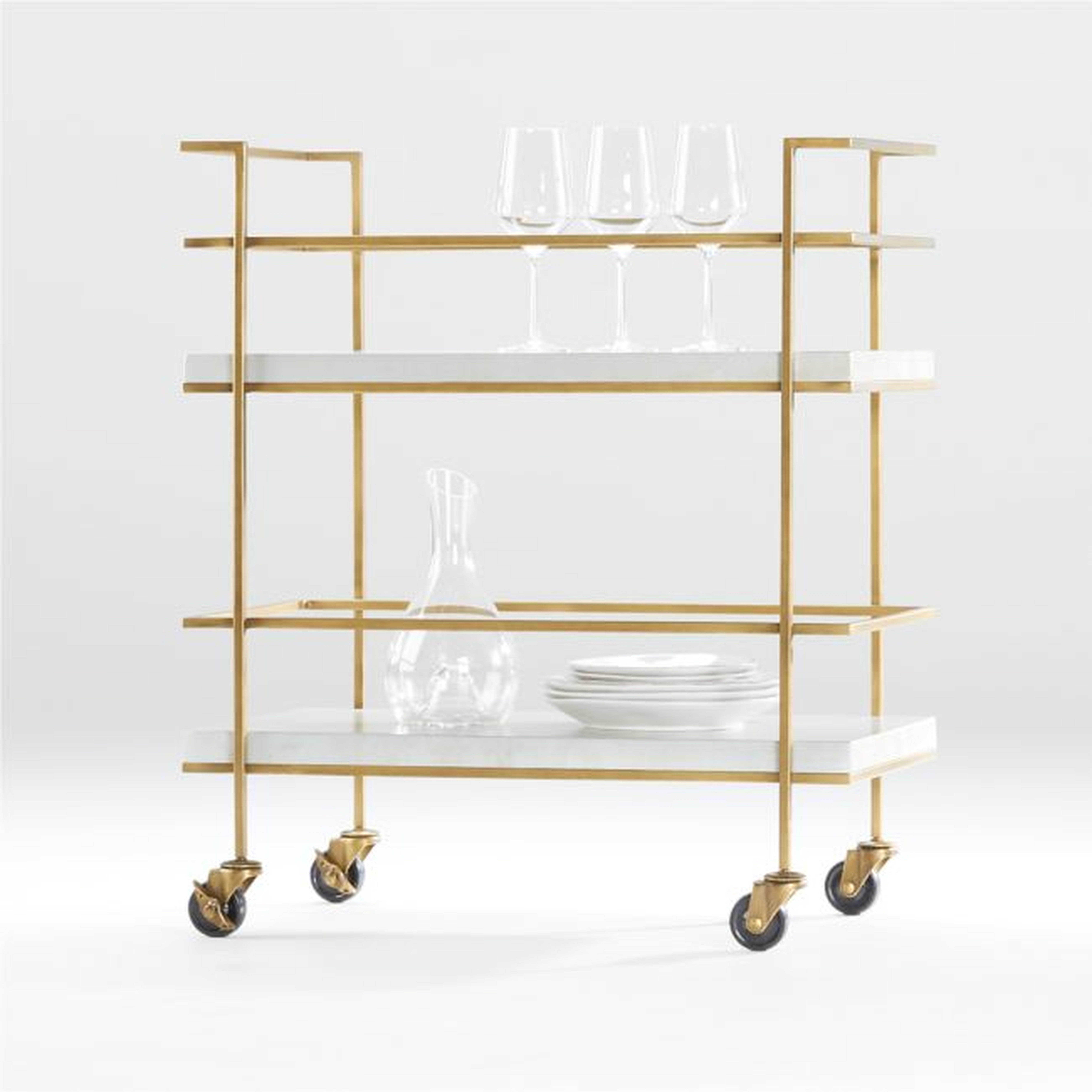 Adina Brass Cart with Silver Leaf Concrete Shelves - Crate and Barrel