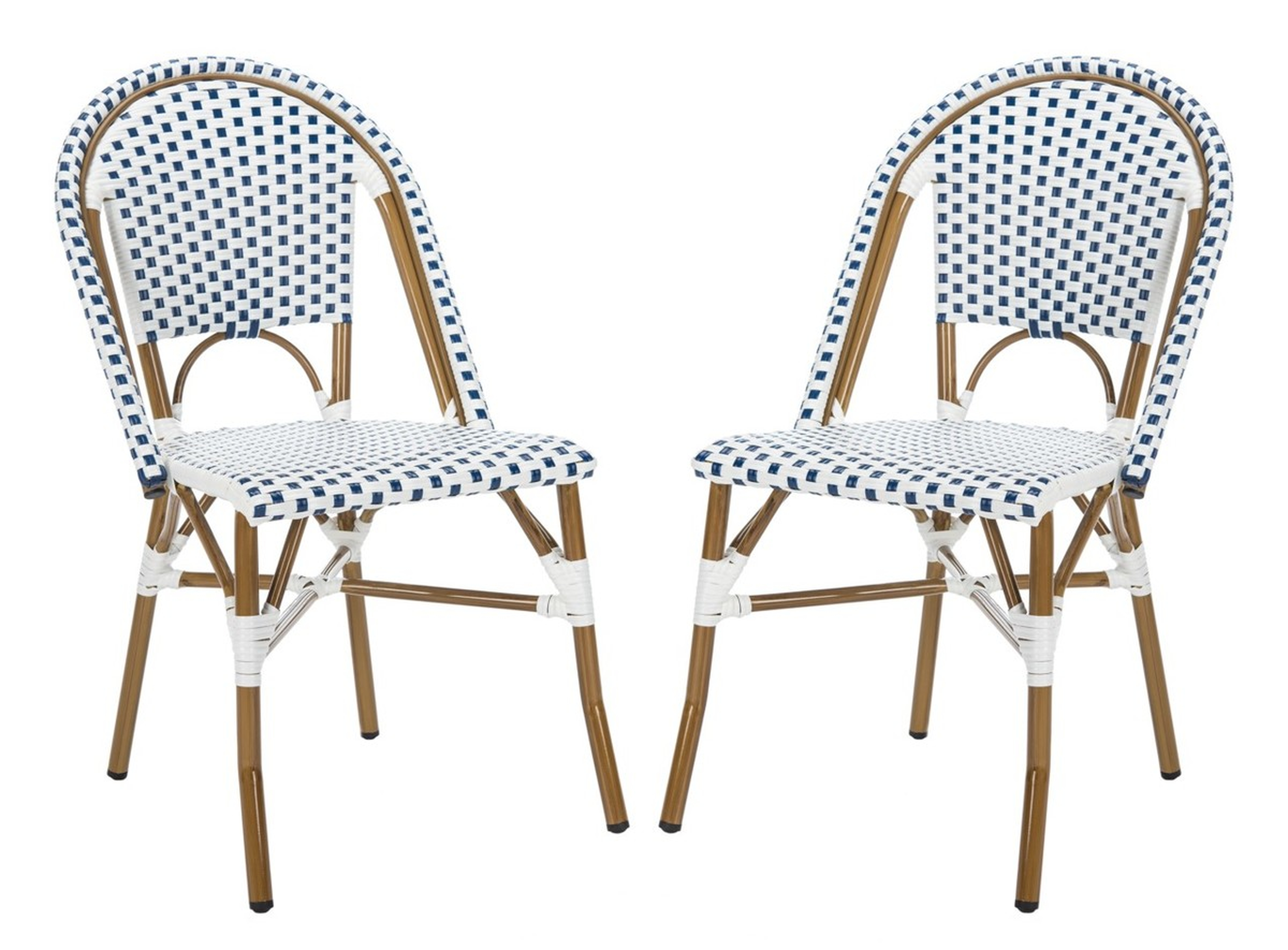 Salcha Indoor-Outdoor French Bistro Stacking Side Chair - Blue/White/Light Brown - Arlo Home - Arlo Home