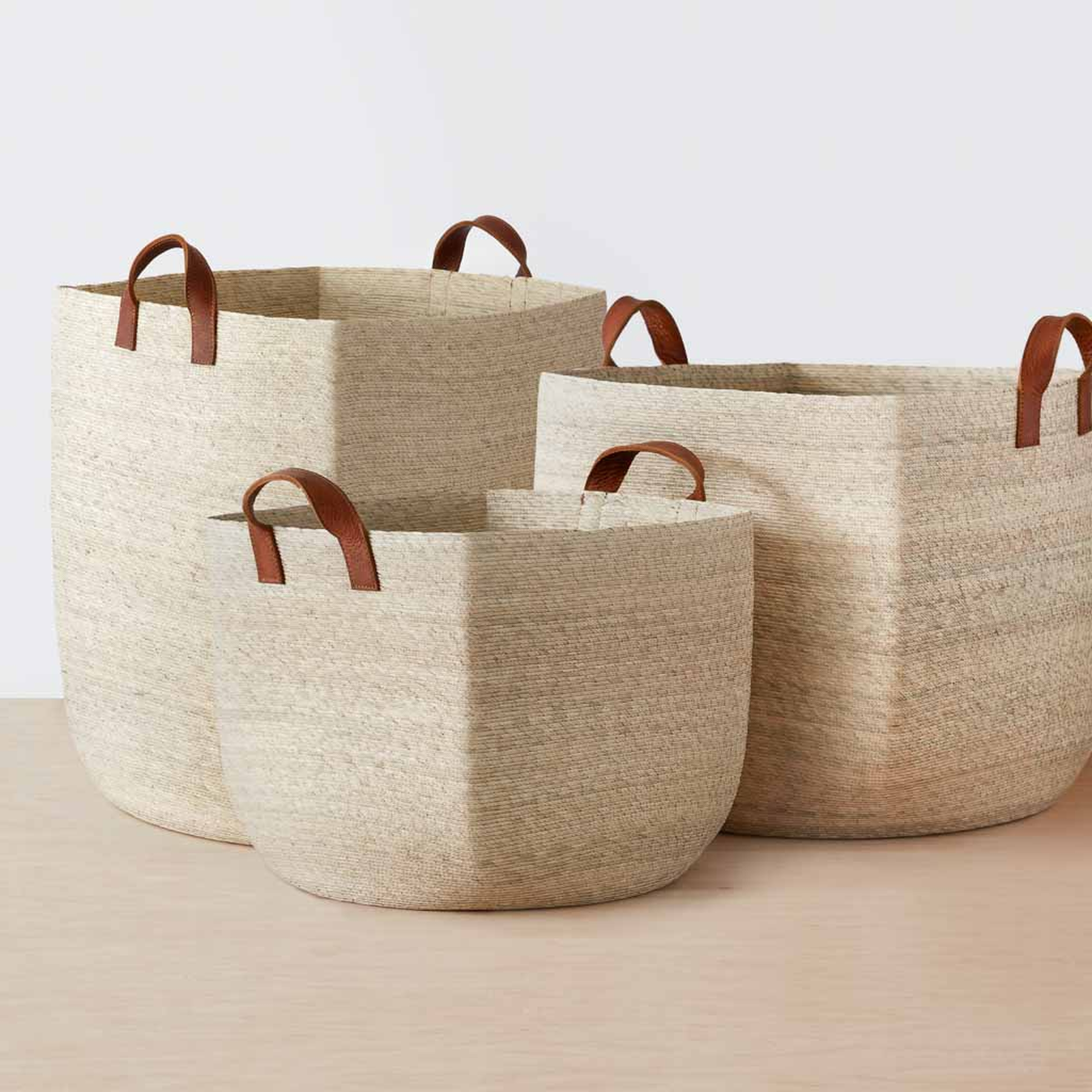 The Citizenry Mercado Storage Baskets Square Set of 3 | Set of 3 M&L&O | Natural - The Citizenry
