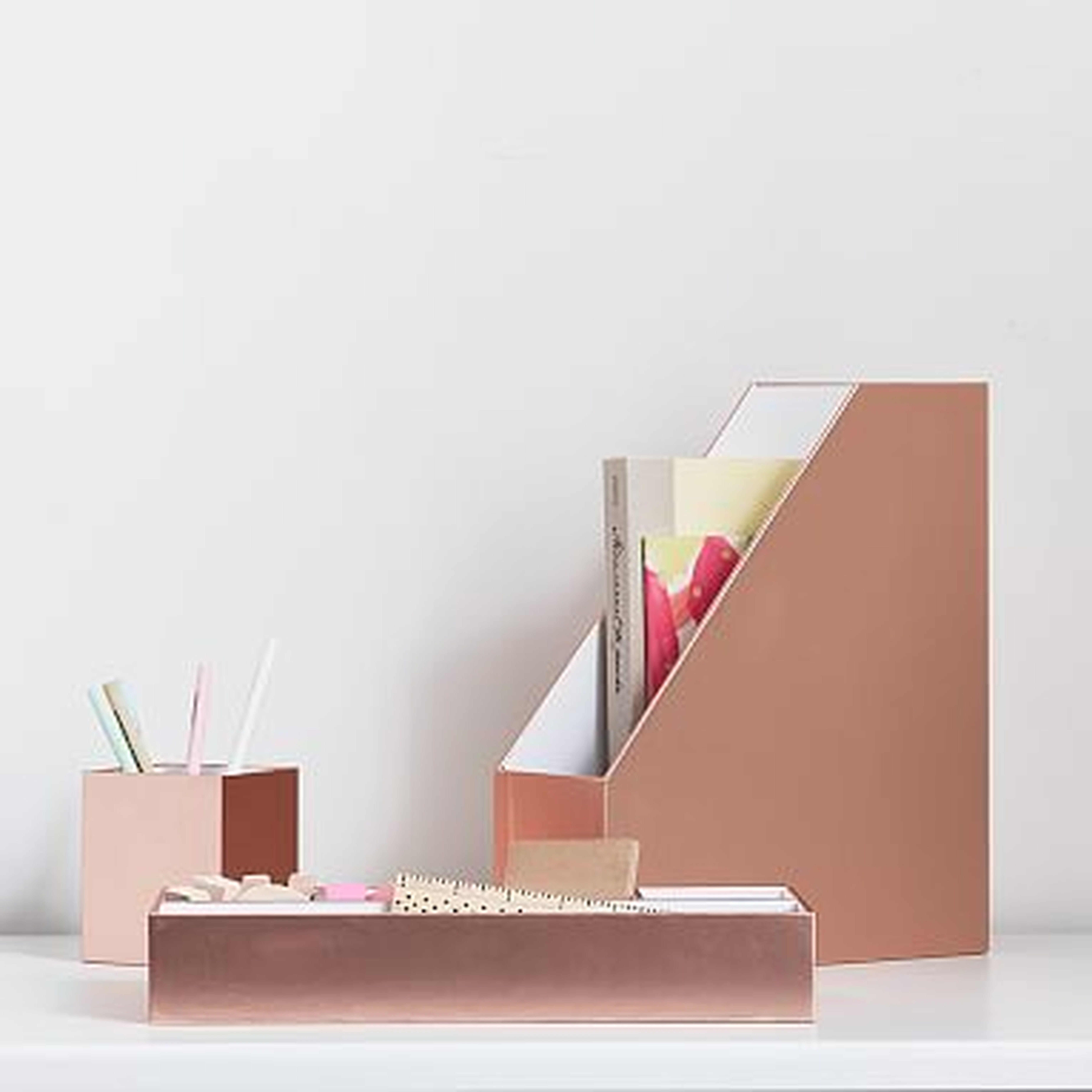 Paper Desk Accessories, Set of 3, Rose Gold Metallic - Pottery Barn Teen