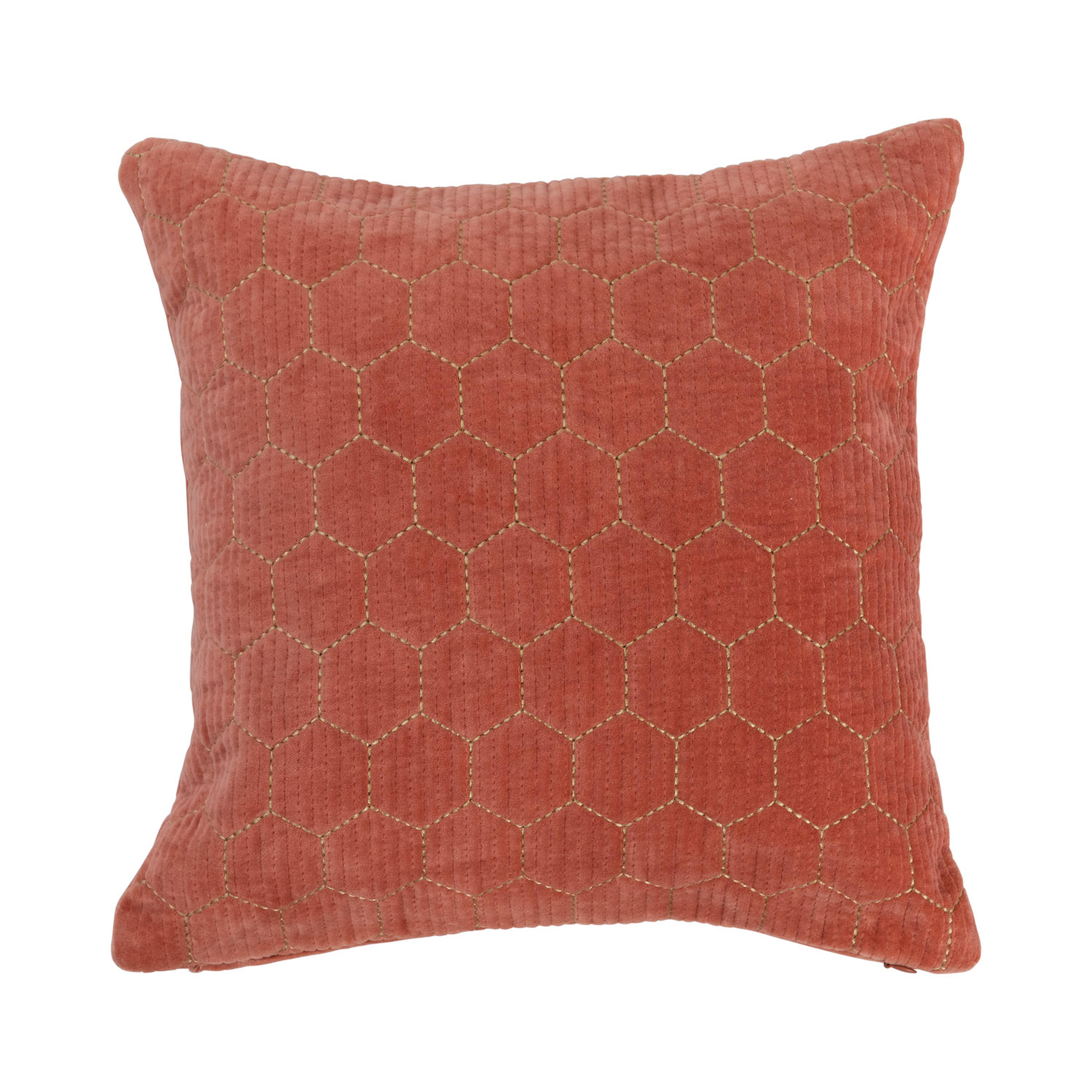 Cotton Velvet Pillow with Hex Shaped Gold Metallic Embroidery - Creative Co-Op