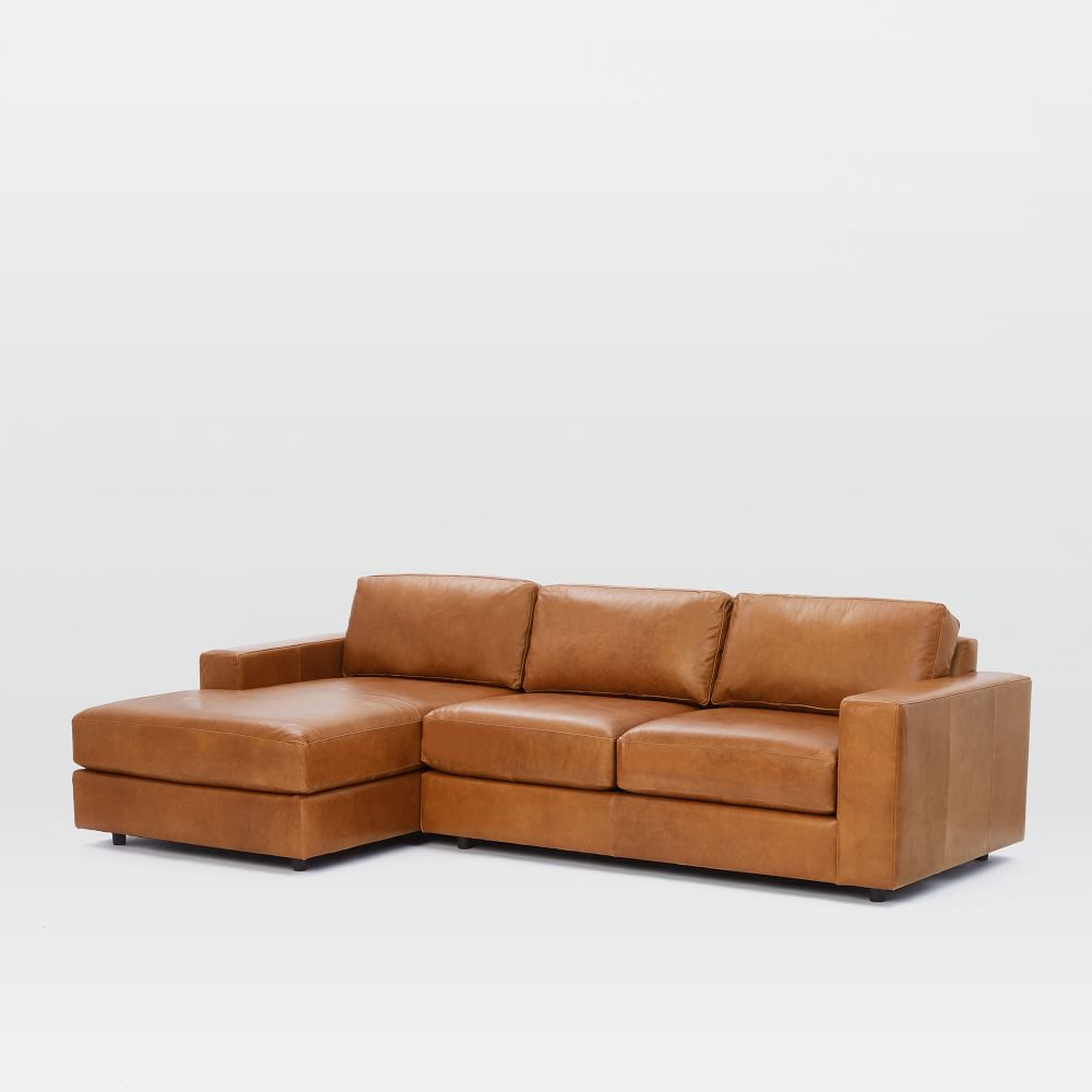Urban Sectional Set 02: Right Arm 2 Seater Sofa, Left Arm Chaise, Poly, Saddle Leather, Nut - West Elm