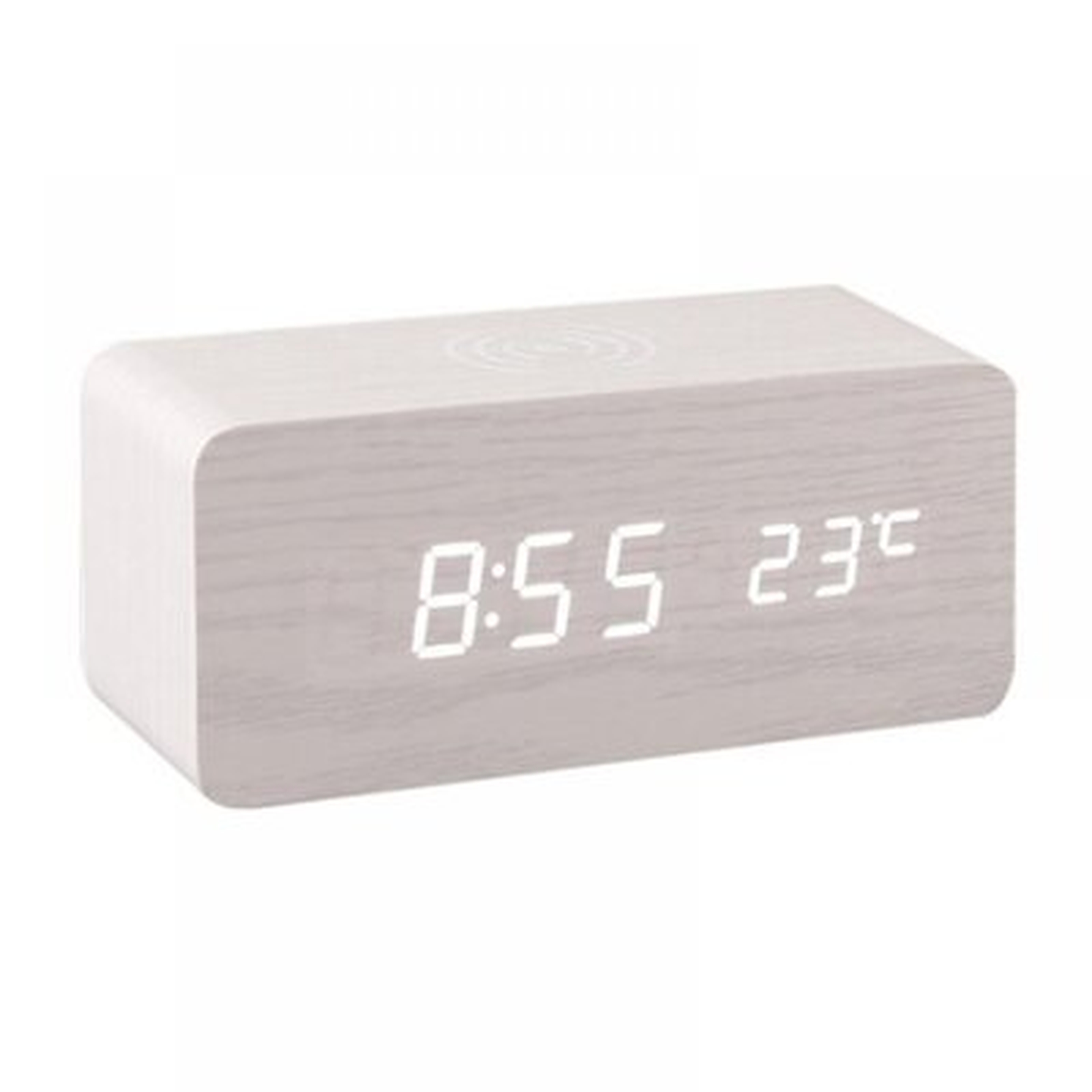 Digital Wooden Alarm Clock With Wireless Charging Function Multifunctional Tabletop Clock - Wayfair